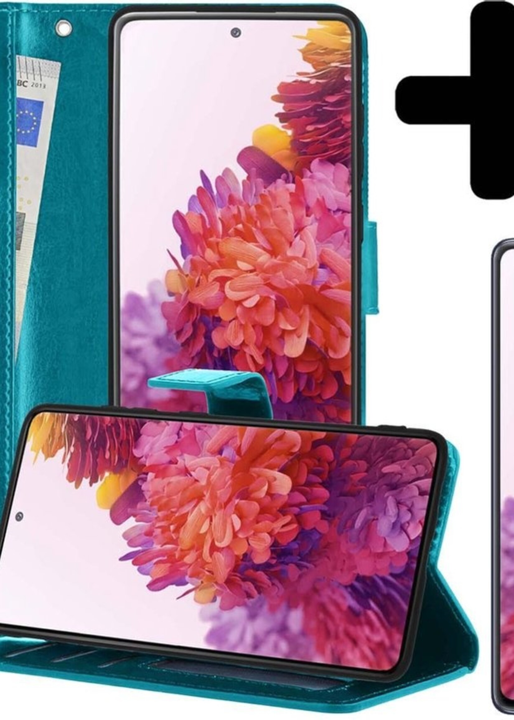 LUQ Hoesje Geschikt voor Samsung S20 FE Hoesje Book Case Hoes Wallet Cover Met 2x Screenprotector - Hoes Geschikt voor Samsung Galaxy S20 FE Hoesje Bookcase Hoes - Turquoise