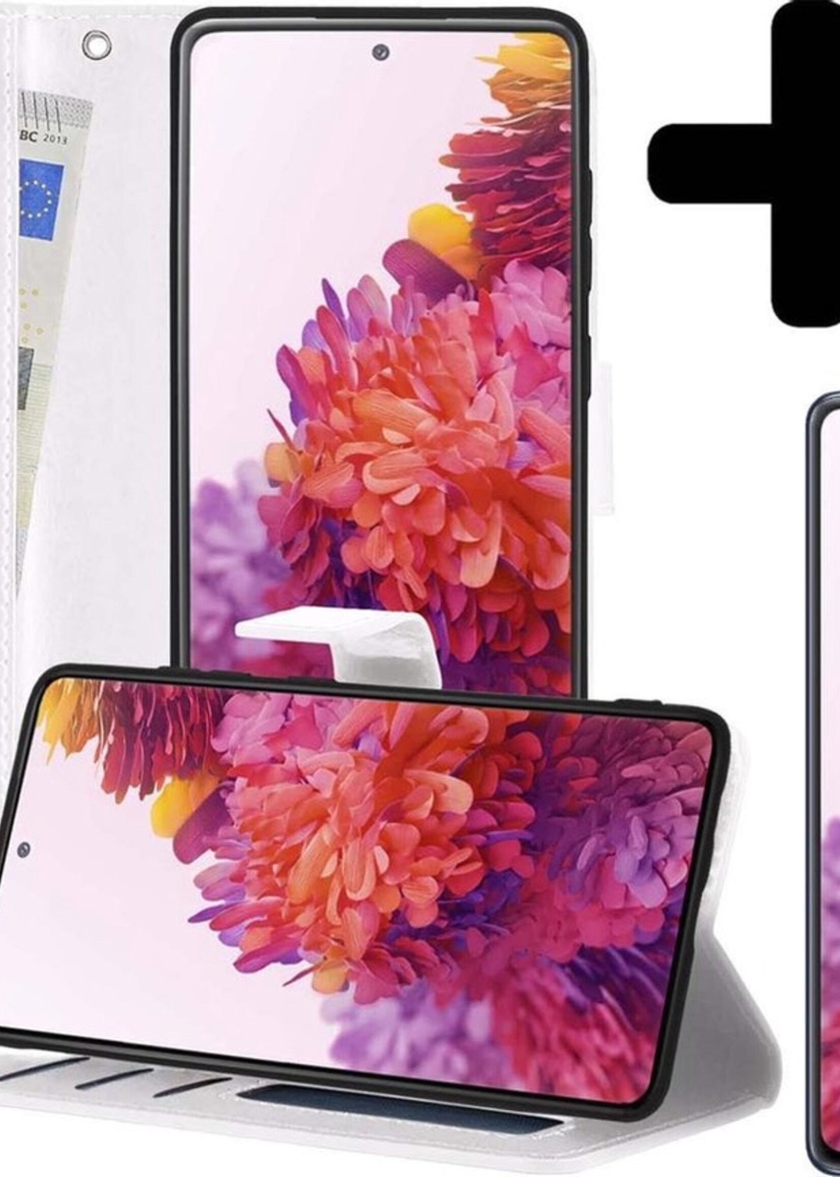 LUQ Hoesje Geschikt voor Samsung S20 FE Hoesje Book Case Hoes Wallet Cover Met 2x Screenprotector - Hoes Geschikt voor Samsung Galaxy S20 FE Hoesje Bookcase Hoes - Wit