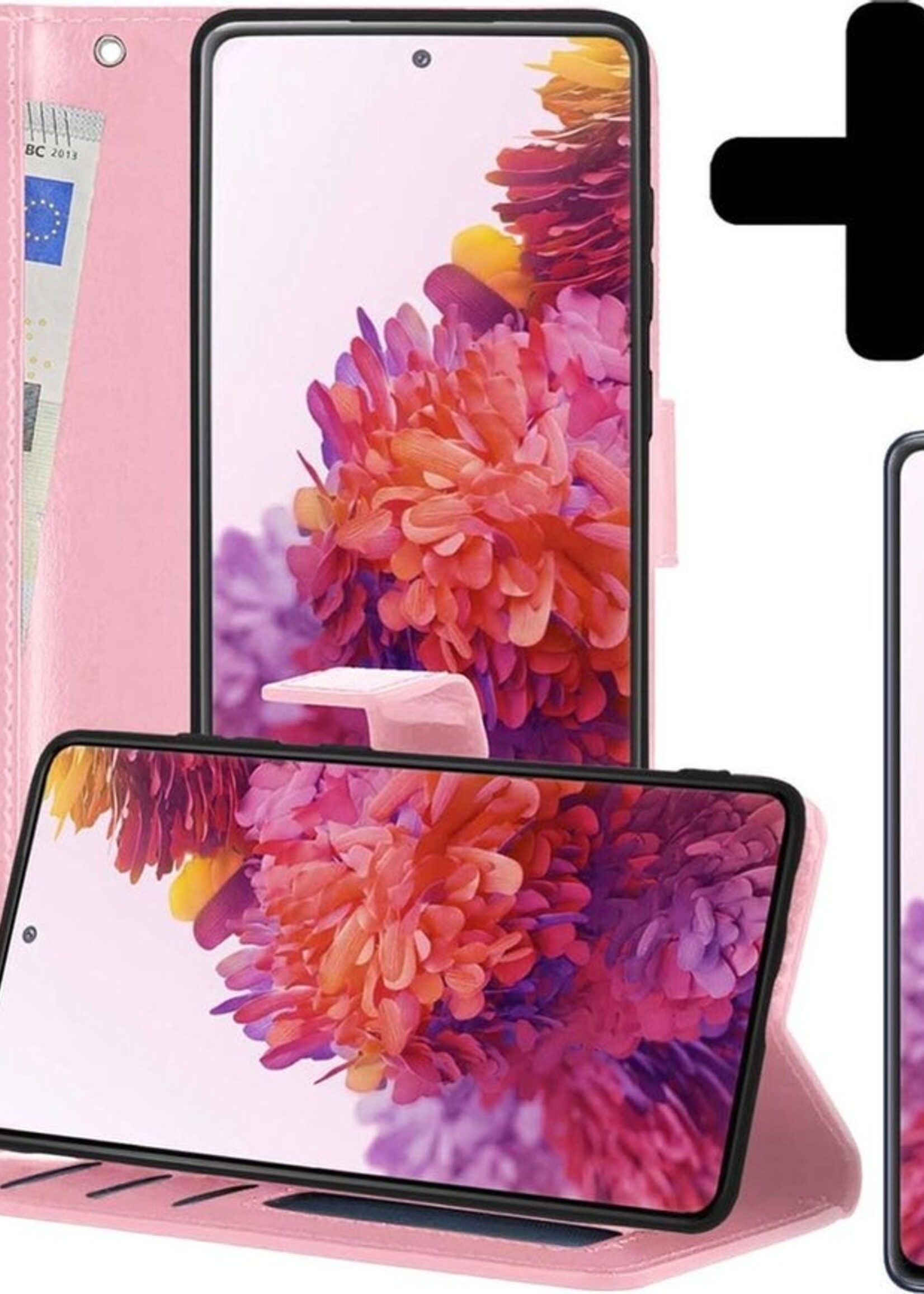 LUQ Hoesje Geschikt voor Samsung S20 FE Hoesje Book Case Hoes Wallet Cover Met 2x Screenprotector - Hoes Geschikt voor Samsung Galaxy S20 FE Hoesje Bookcase Hoes - Lichtroze