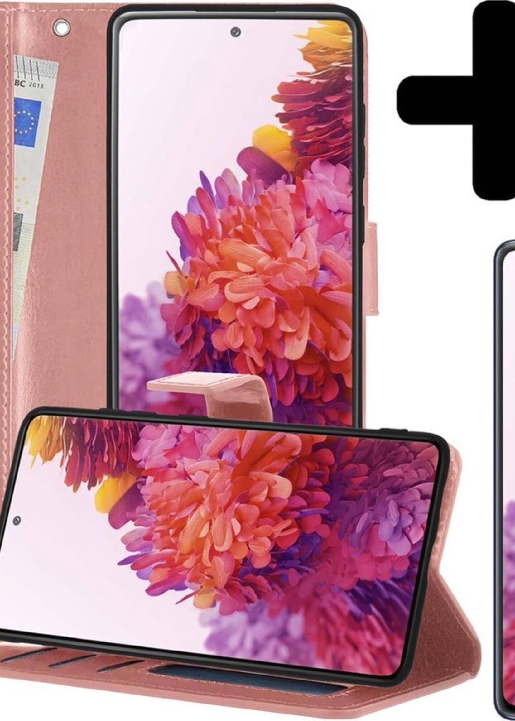 LUQ Hoesje Geschikt voor Samsung S20 FE Hoesje Book Case Hoes Wallet Cover Met 2x Screenprotector - Hoes Geschikt voor Samsung Galaxy S20 FE Hoesje Bookcase Hoes - Rosé goud