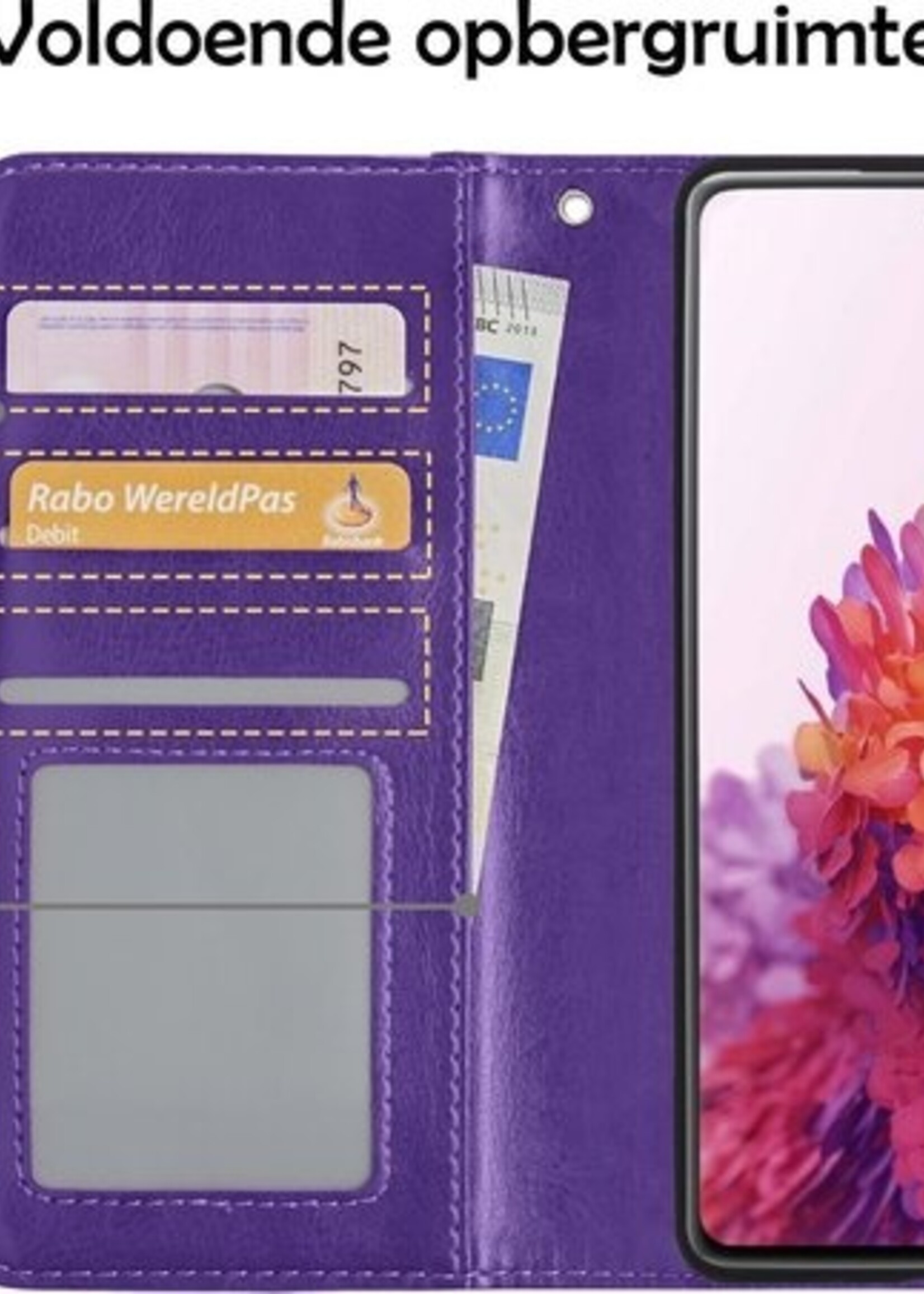 LUQ Hoesje Geschikt voor Samsung S20 FE Hoesje Book Case Hoes Wallet Cover Met 2x Screenprotector - Hoes Geschikt voor Samsung Galaxy S20 FE Hoesje Bookcase Hoes - Paars