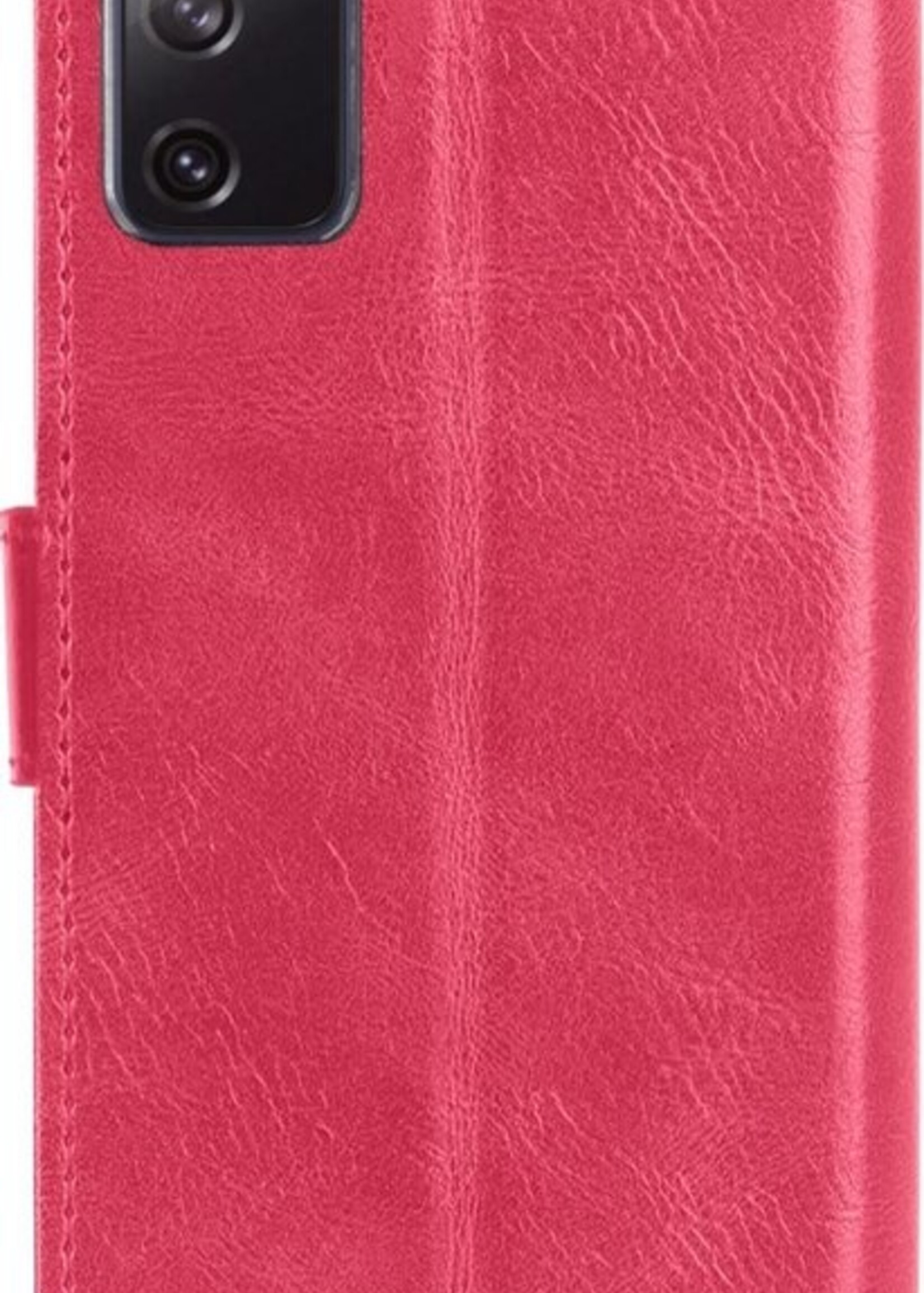 LUQ Hoesje Geschikt voor Samsung S20 FE Hoesje Book Case Hoes Wallet Cover Met 2x Screenprotector - Hoes Geschikt voor Samsung Galaxy S20 FE Hoesje Bookcase Hoes - Donkerroze