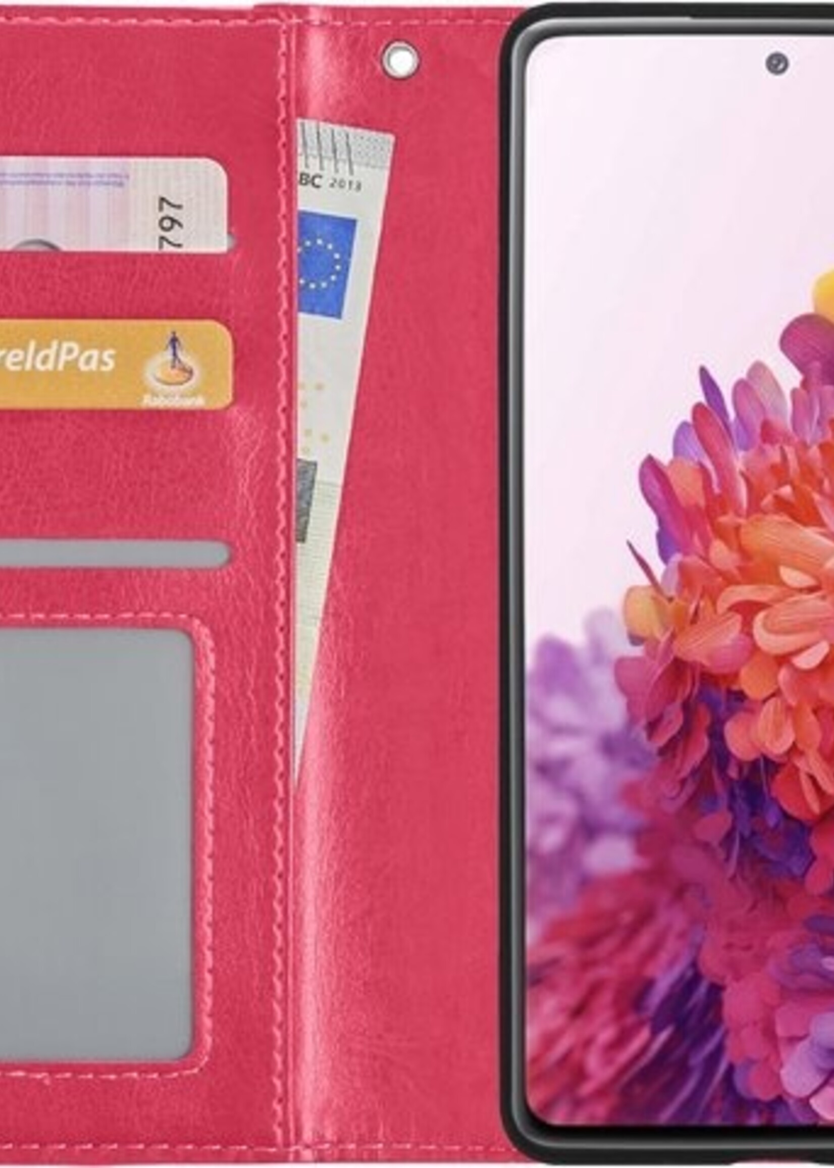 LUQ Hoesje Geschikt voor Samsung S20 FE Hoesje Book Case Hoes Wallet Cover Met 2x Screenprotector - Hoes Geschikt voor Samsung Galaxy S20 FE Hoesje Bookcase Hoes - Donkerroze