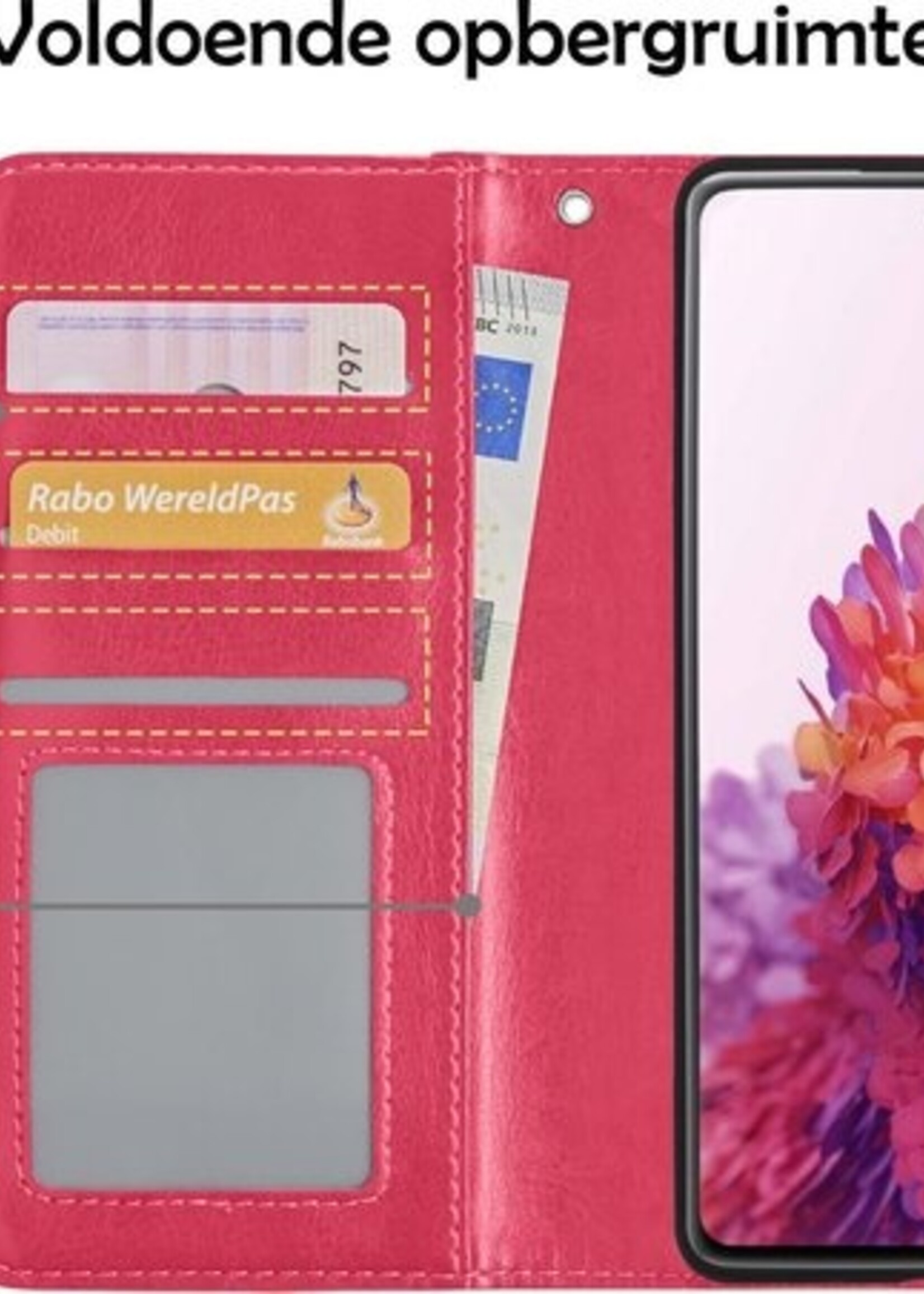 LUQ Hoesje Geschikt voor Samsung S20 FE Hoesje Book Case Hoes Wallet Cover Met 2x Screenprotector - Hoes Geschikt voor Samsung Galaxy S20 FE Hoesje Bookcase Hoes - Donkerroze