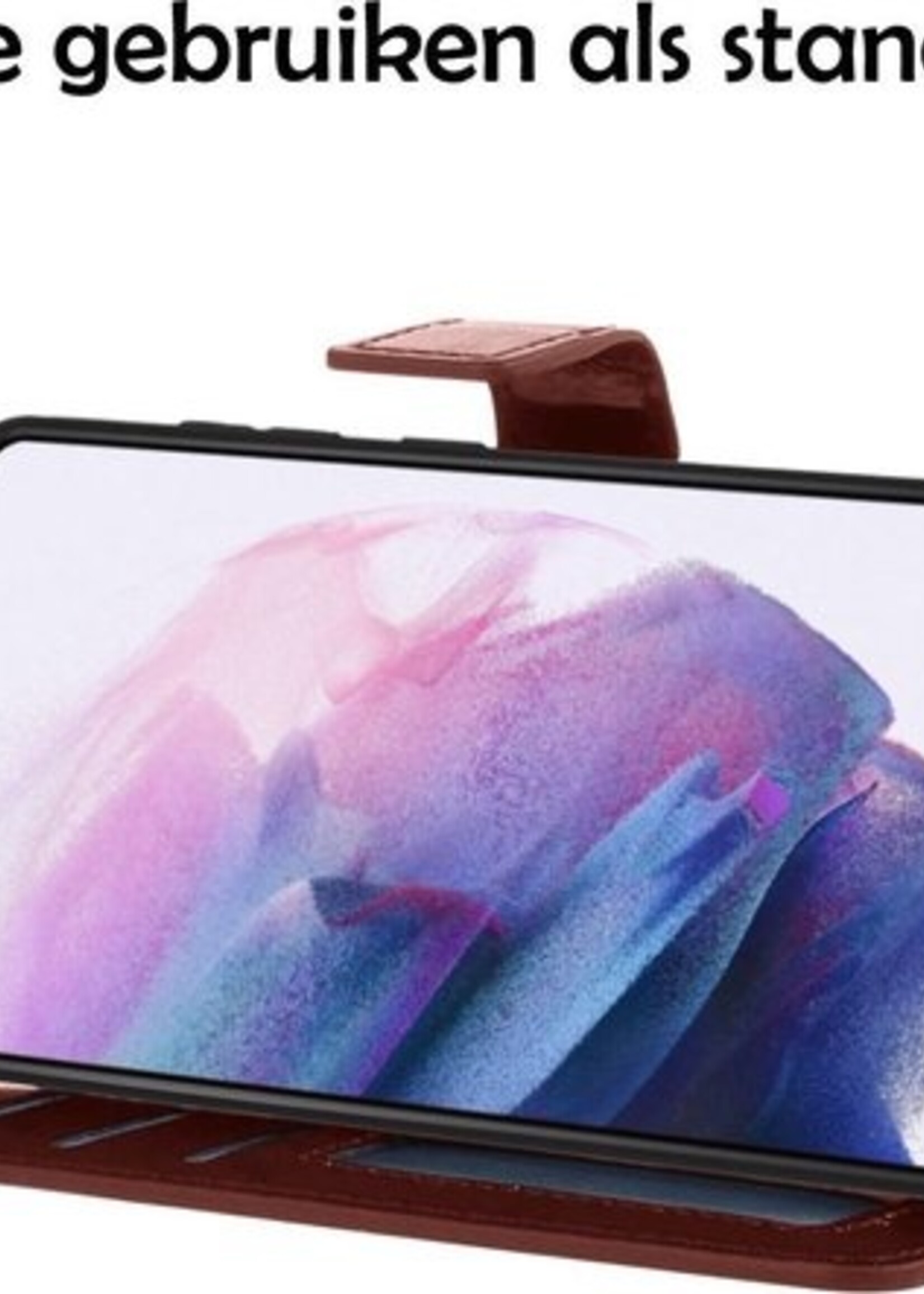 LUQ Hoesje Geschikt voor Samsung S21 Hoesje Book Case Hoes Wallet Cover Met Screenprotector - Hoes Geschikt voor Samsung Galaxy S21 Hoesje Bookcase Hoes - Bruin