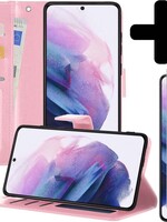 LUQ LUQ Samsung Galaxy S21 Hoesje Bookcase Lichtroze Met Screenprotector