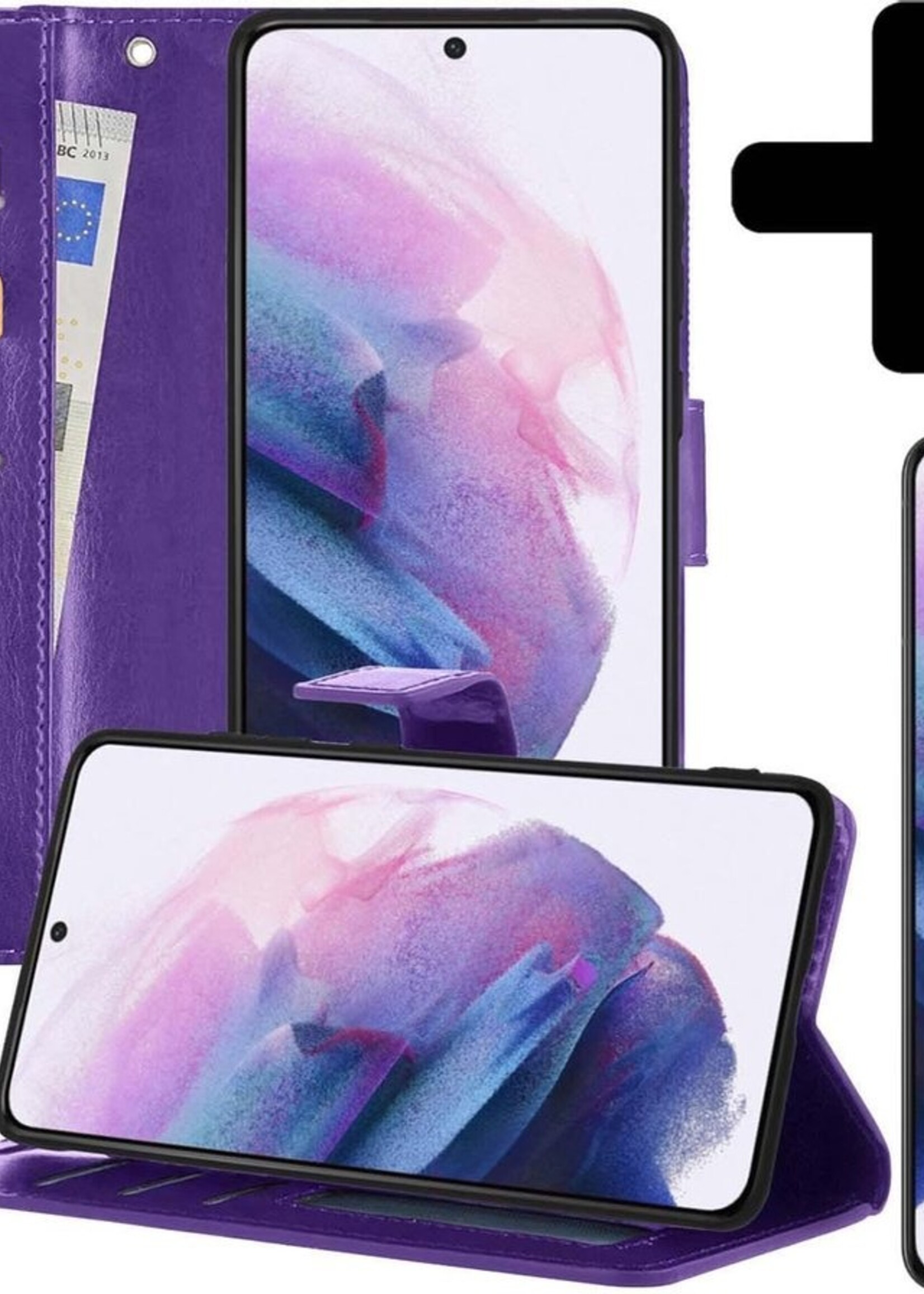 LUQ Hoesje Geschikt voor Samsung S21 Hoesje Book Case Hoes Wallet Cover Met Screenprotector - Hoes Geschikt voor Samsung Galaxy S21 Hoesje Bookcase Hoes - Paars
