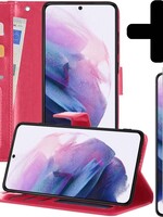 LUQ LUQ Samsung Galaxy S21 Hoesje Bookcase Donkerroze Met Screenprotector