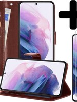LUQ LUQ Samsung Galaxy S21 Hoesje Bookcase Bruin Met 2x Screenprotector