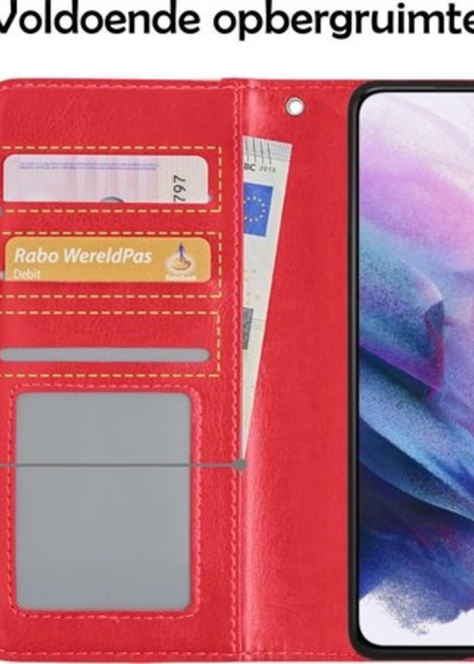 LUQ Hoesje Geschikt voor Samsung S21 Hoesje Book Case Hoes Wallet Cover Met 2x Screenprotector - Hoes Geschikt voor Samsung Galaxy S21 Hoesje Bookcase Hoes - Rood