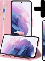 LUQ LUQ Samsung Galaxy S21 Hoesje Bookcase Lichtroze Met 2x Screenprotector