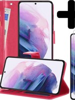 LUQ LUQ Samsung Galaxy S21 Hoesje Bookcase Donkerroze Met 2x Screenprotector