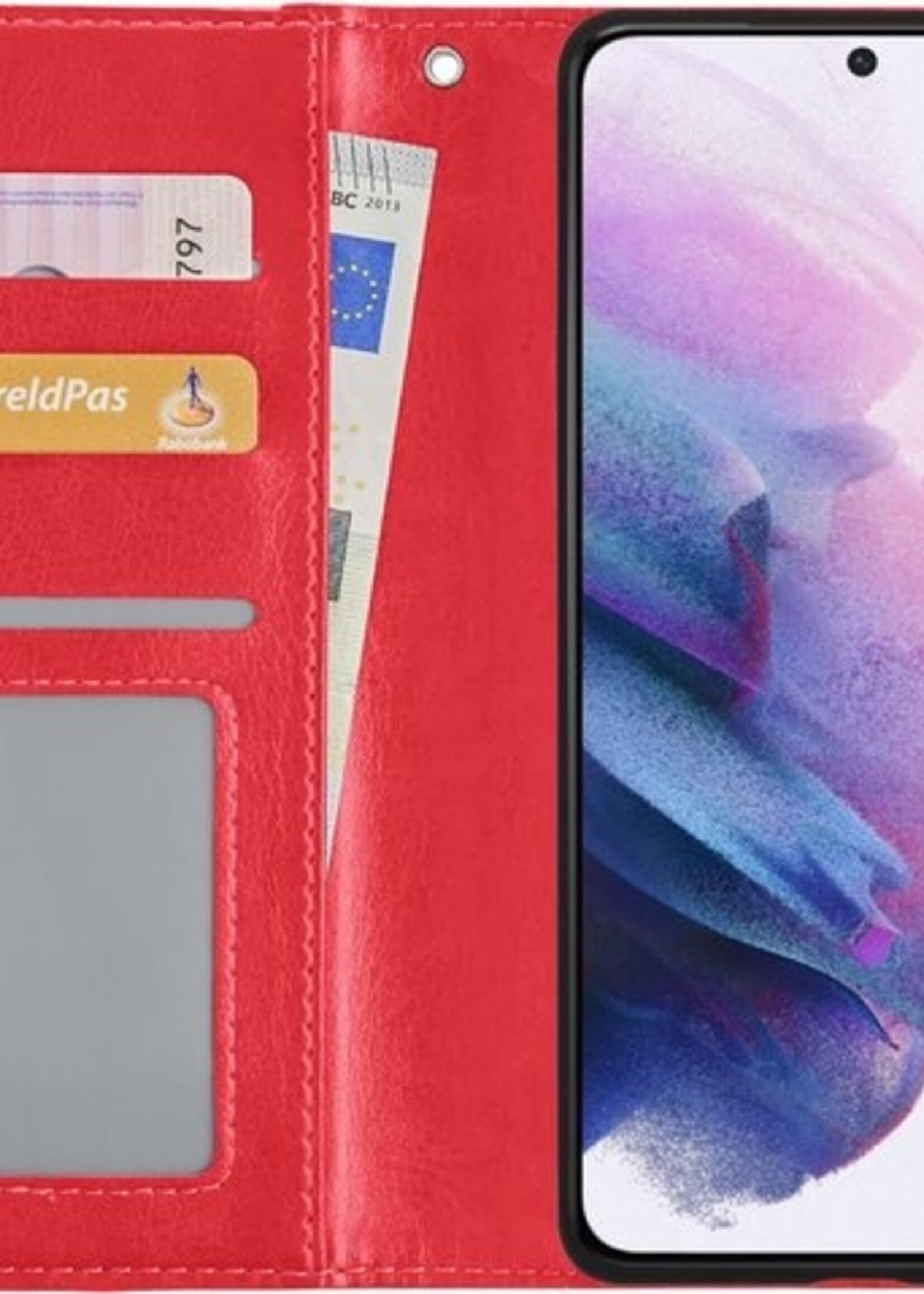 LUQ Hoesje Geschikt voor Samsung S21 Plus Hoesje Book Case Hoes Wallet Cover Met Screenprotector - Hoes Geschikt voor Samsung Galaxy S21 Plus Hoesje Bookcase Hoes - Rood