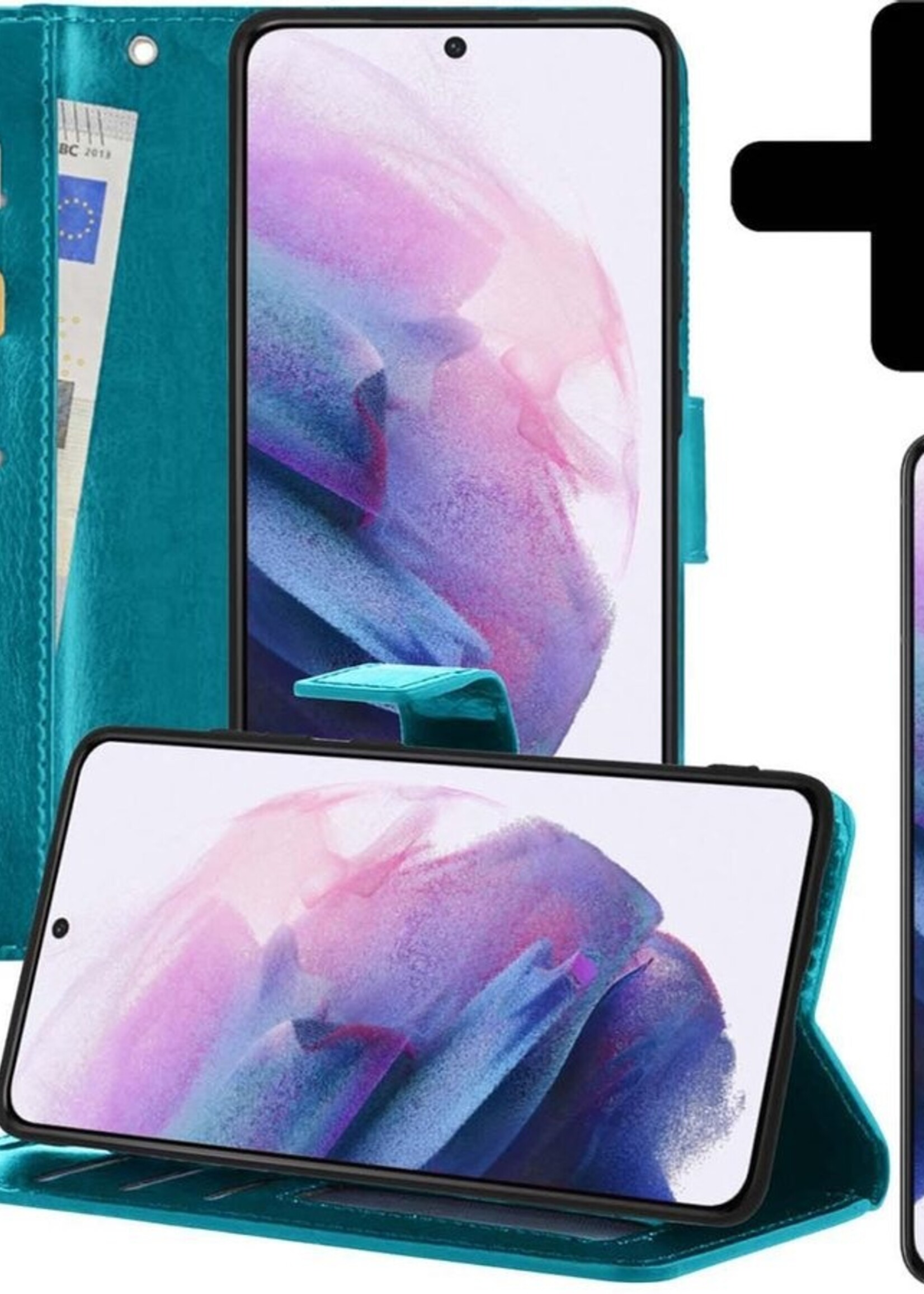 LUQ Hoesje Geschikt voor Samsung S21 Plus Hoesje Book Case Hoes Wallet Cover Met Screenprotector - Hoes Geschikt voor Samsung Galaxy S21 Plus Hoesje Bookcase Hoes - Turquoise