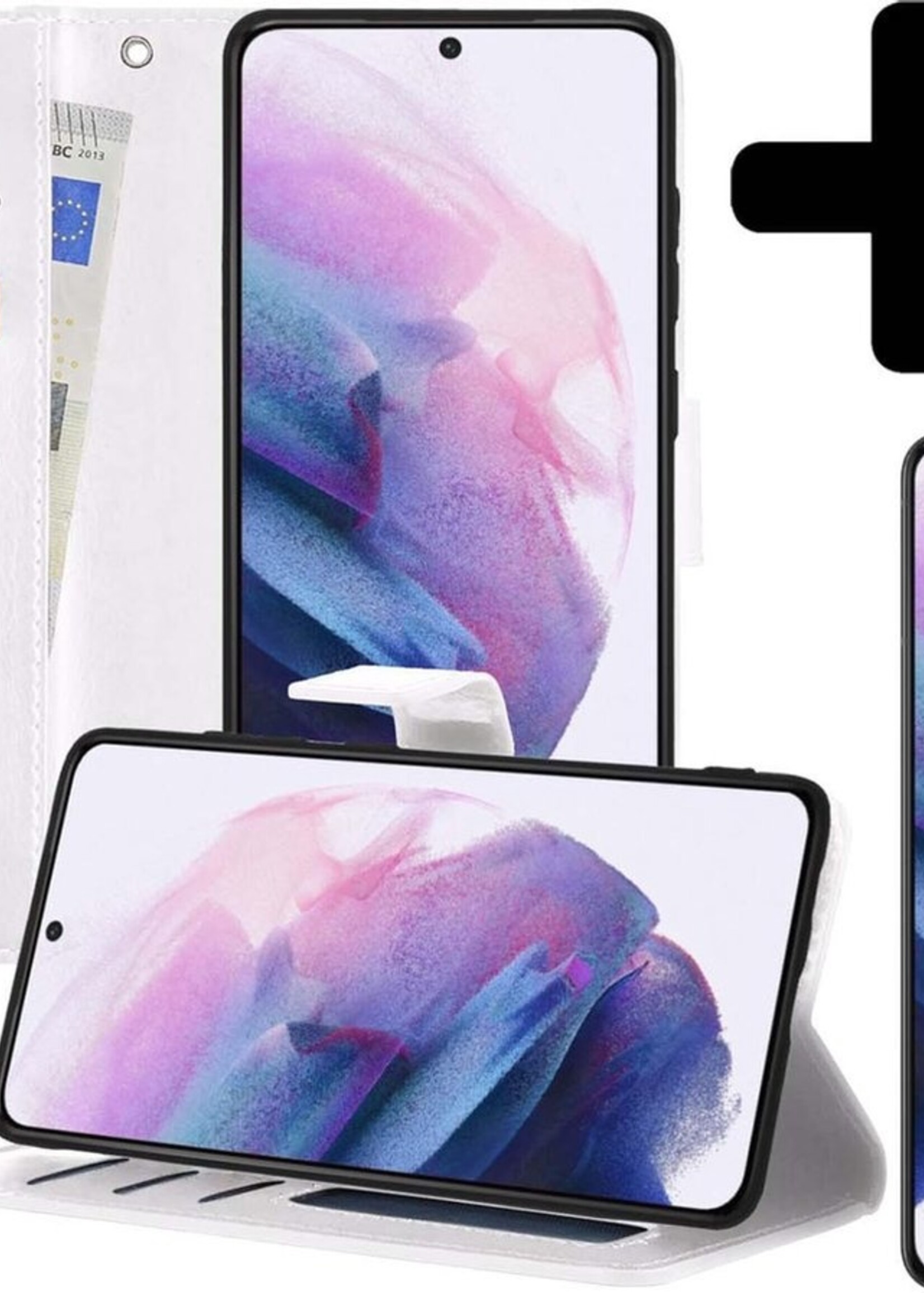 LUQ Hoesje Geschikt voor Samsung S21 Plus Hoesje Book Case Hoes Wallet Cover Met Screenprotector - Hoes Geschikt voor Samsung Galaxy S21 Plus Hoesje Bookcase Hoes - Wit