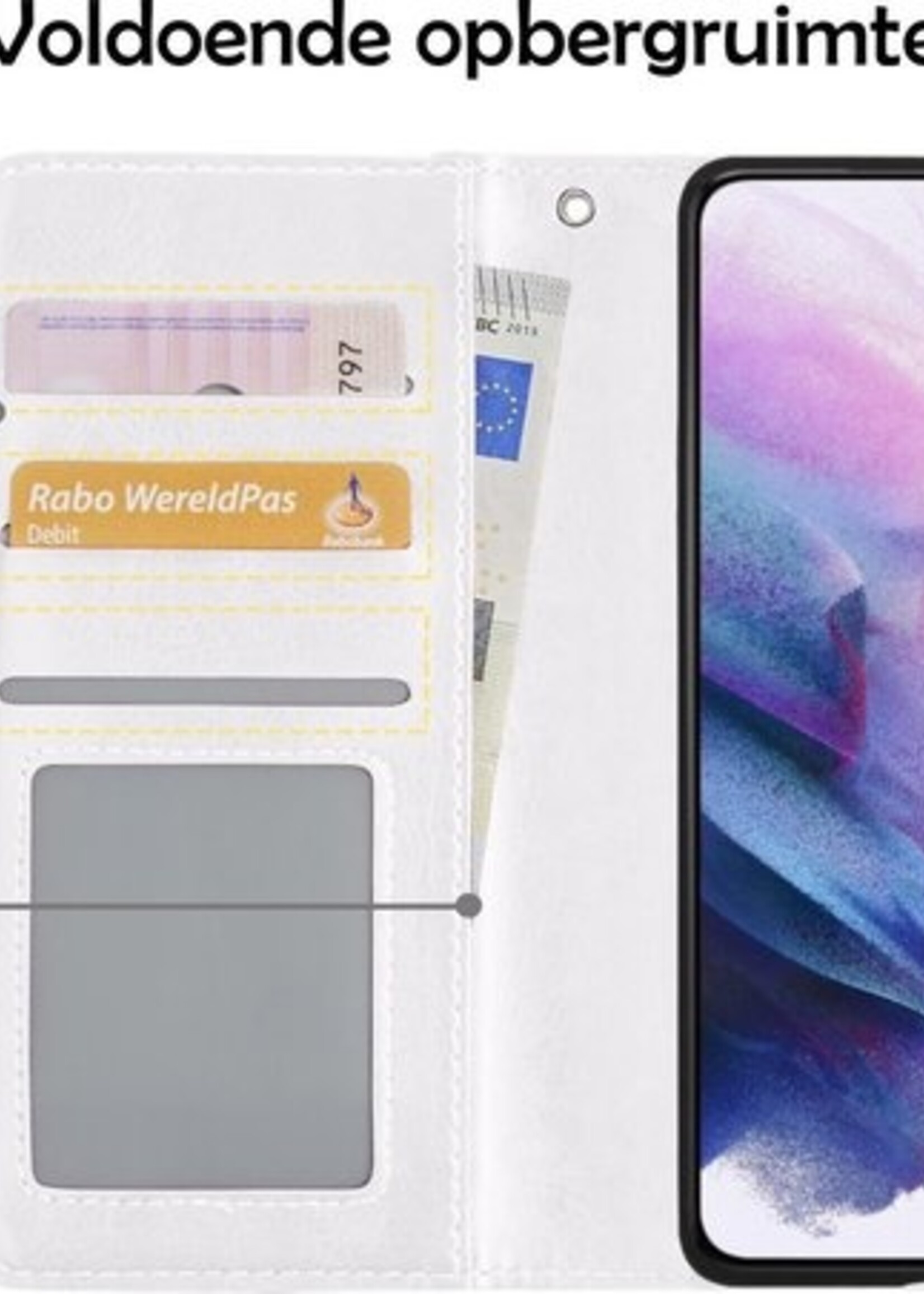 LUQ Hoesje Geschikt voor Samsung S21 Plus Hoesje Book Case Hoes Wallet Cover Met Screenprotector - Hoes Geschikt voor Samsung Galaxy S21 Plus Hoesje Bookcase Hoes - Wit