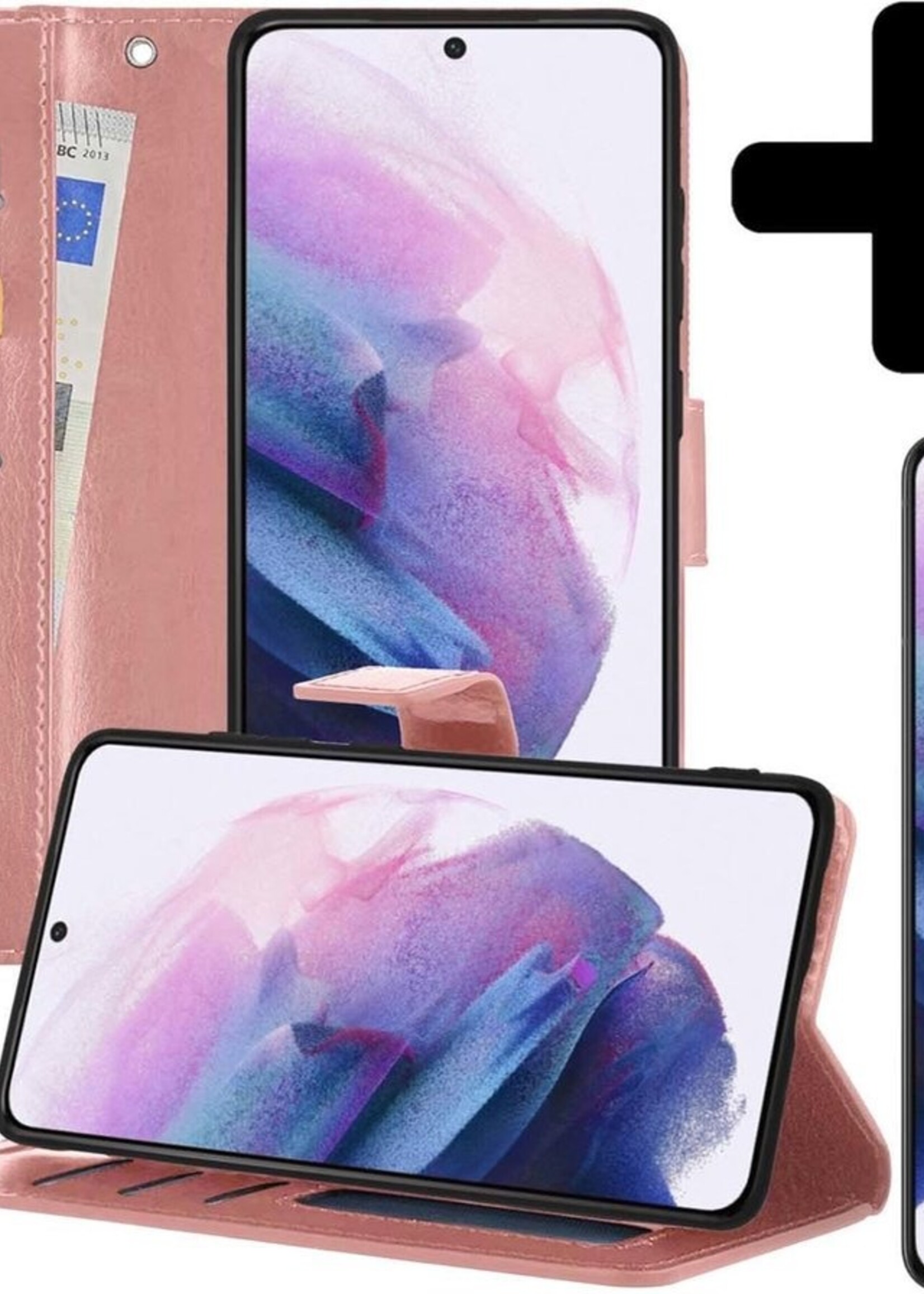 LUQ Hoesje Geschikt voor Samsung S21 Plus Hoesje Book Case Hoes Wallet Cover Met Screenprotector - Hoes Geschikt voor Samsung Galaxy S21 Plus Hoesje Bookcase Hoes - Rosé goud