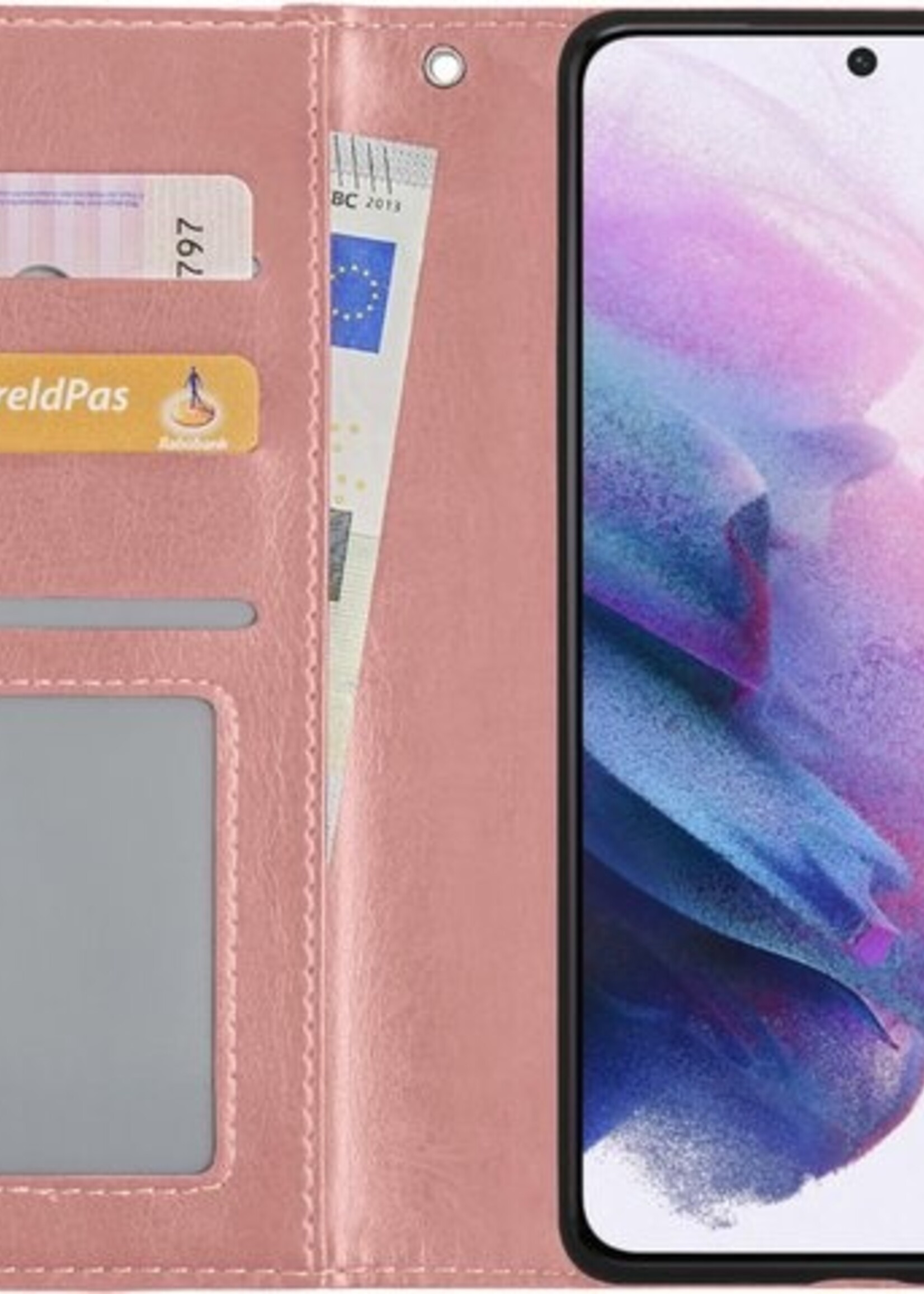 LUQ Hoesje Geschikt voor Samsung S21 Plus Hoesje Book Case Hoes Wallet Cover Met Screenprotector - Hoes Geschikt voor Samsung Galaxy S21 Plus Hoesje Bookcase Hoes - Rosé goud