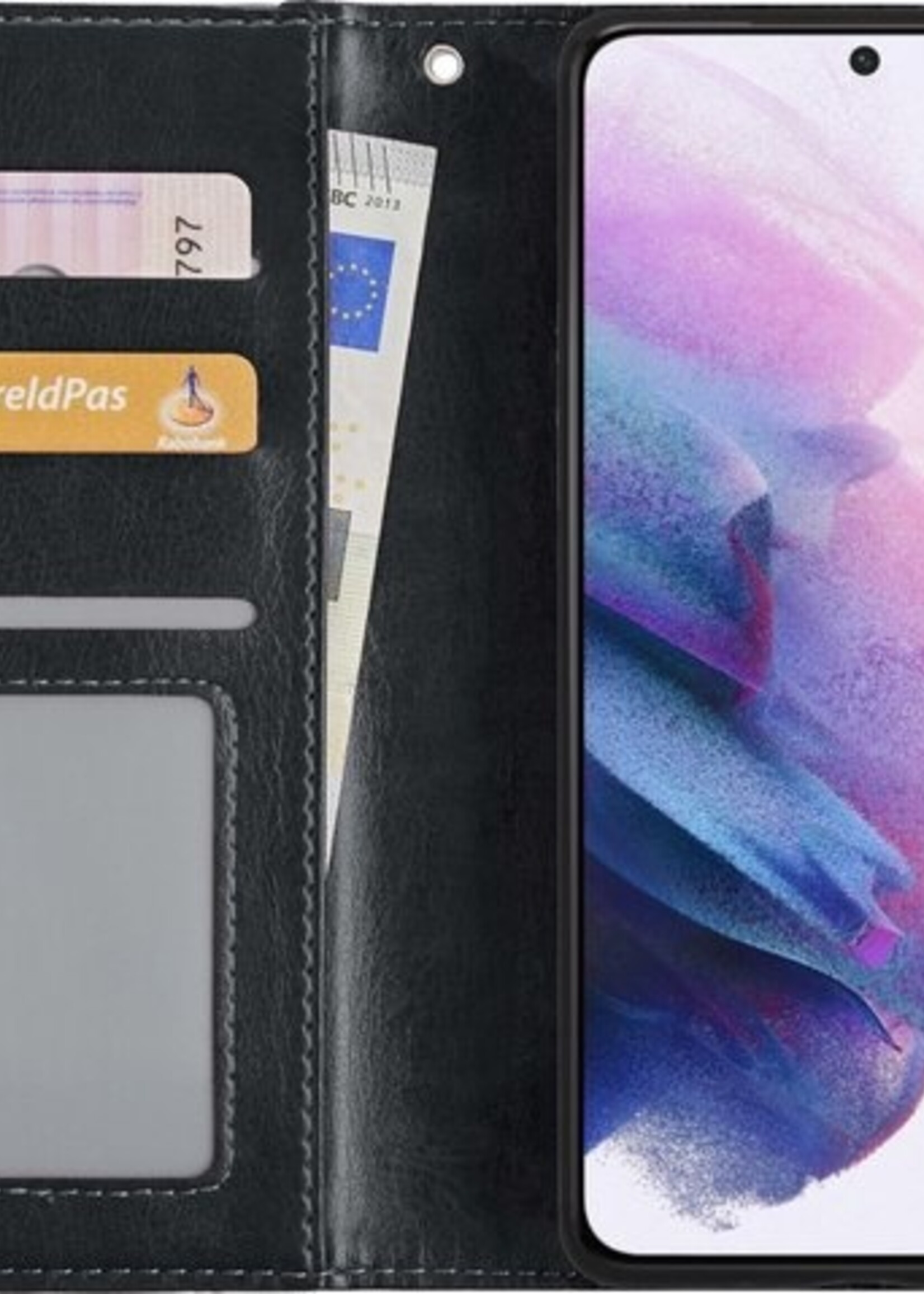 LUQ Hoesje Geschikt voor Samsung S21 Plus Hoesje Book Case Hoes Wallet Cover Met 2x Screenprotector - Hoes Geschikt voor Samsung Galaxy S21 Plus Hoesje Bookcase Hoes - Zwart