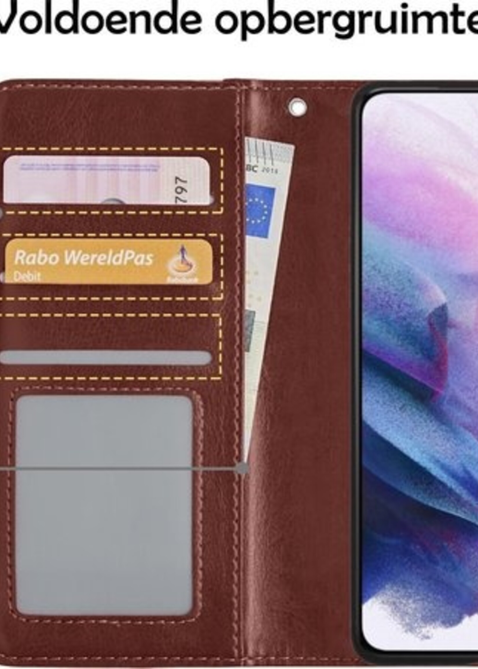 LUQ Hoesje Geschikt voor Samsung S21 Plus Hoesje Book Case Hoes Wallet Cover Met 2x Screenprotector - Hoes Geschikt voor Samsung Galaxy S21 Plus Hoesje Bookcase Hoes - Bruin
