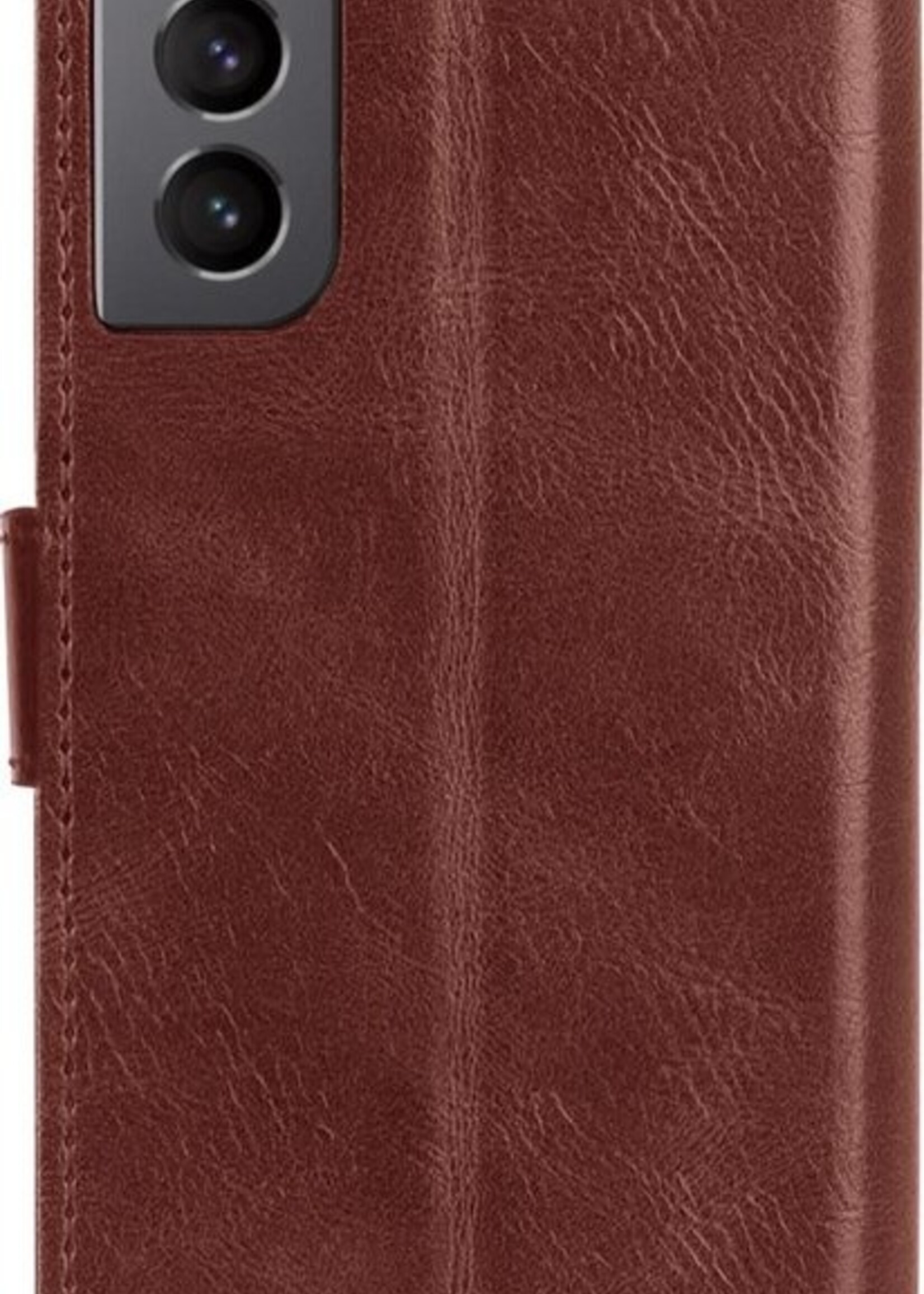 LUQ Hoesje Geschikt voor Samsung S21 Plus Hoesje Book Case Hoes Wallet Cover Met 2x Screenprotector - Hoes Geschikt voor Samsung Galaxy S21 Plus Hoesje Bookcase Hoes - Bruin