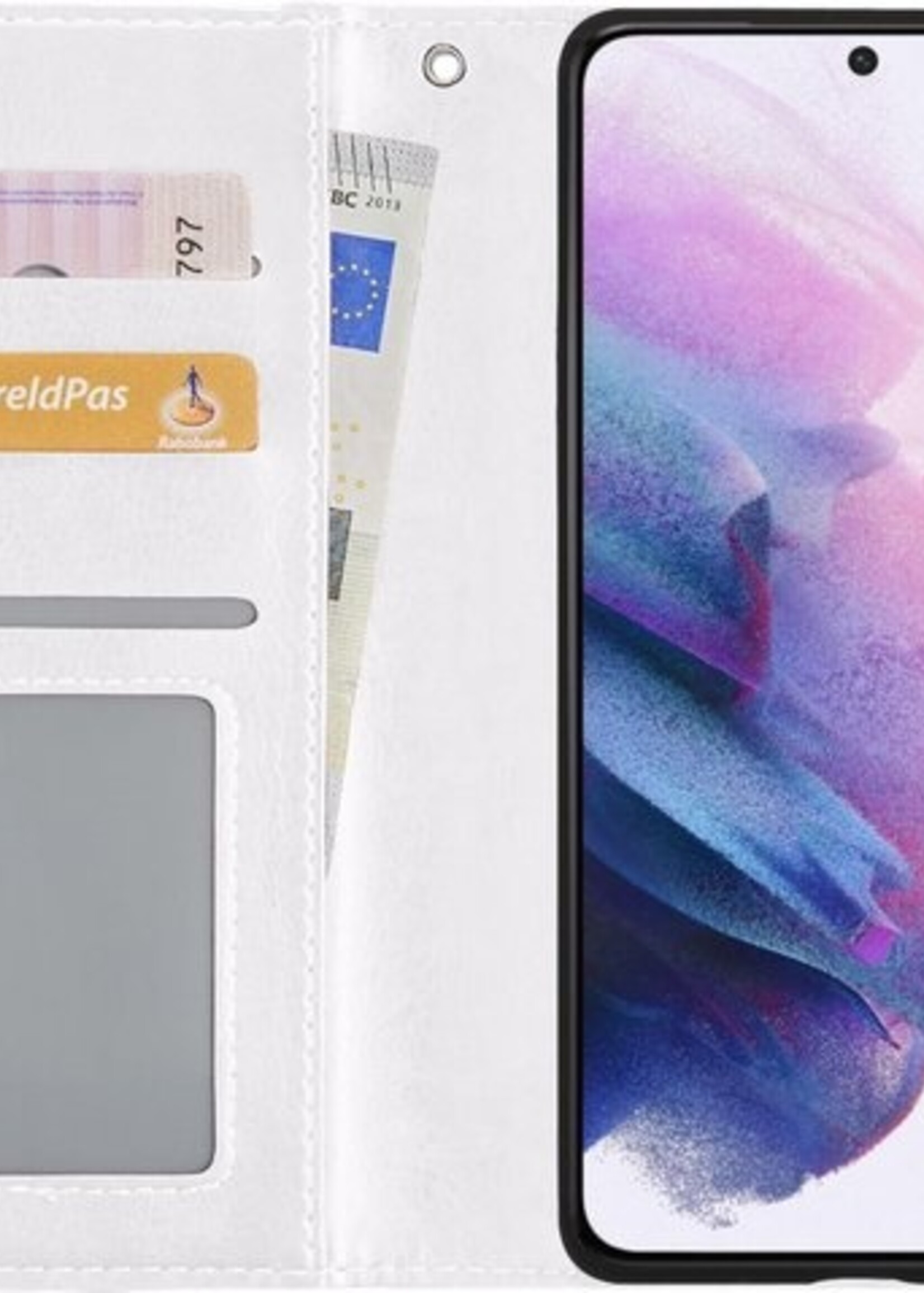 LUQ Hoesje Geschikt voor Samsung S21 Plus Hoesje Book Case Hoes Wallet Cover Met 2x Screenprotector - Hoes Geschikt voor Samsung Galaxy S21 Plus Hoesje Bookcase Hoes - Wit