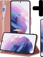 LUQ LUQ Samsung Galaxy S21 Plus Hoesje Bookcase Rose Goud Met 2x Screenprotector
