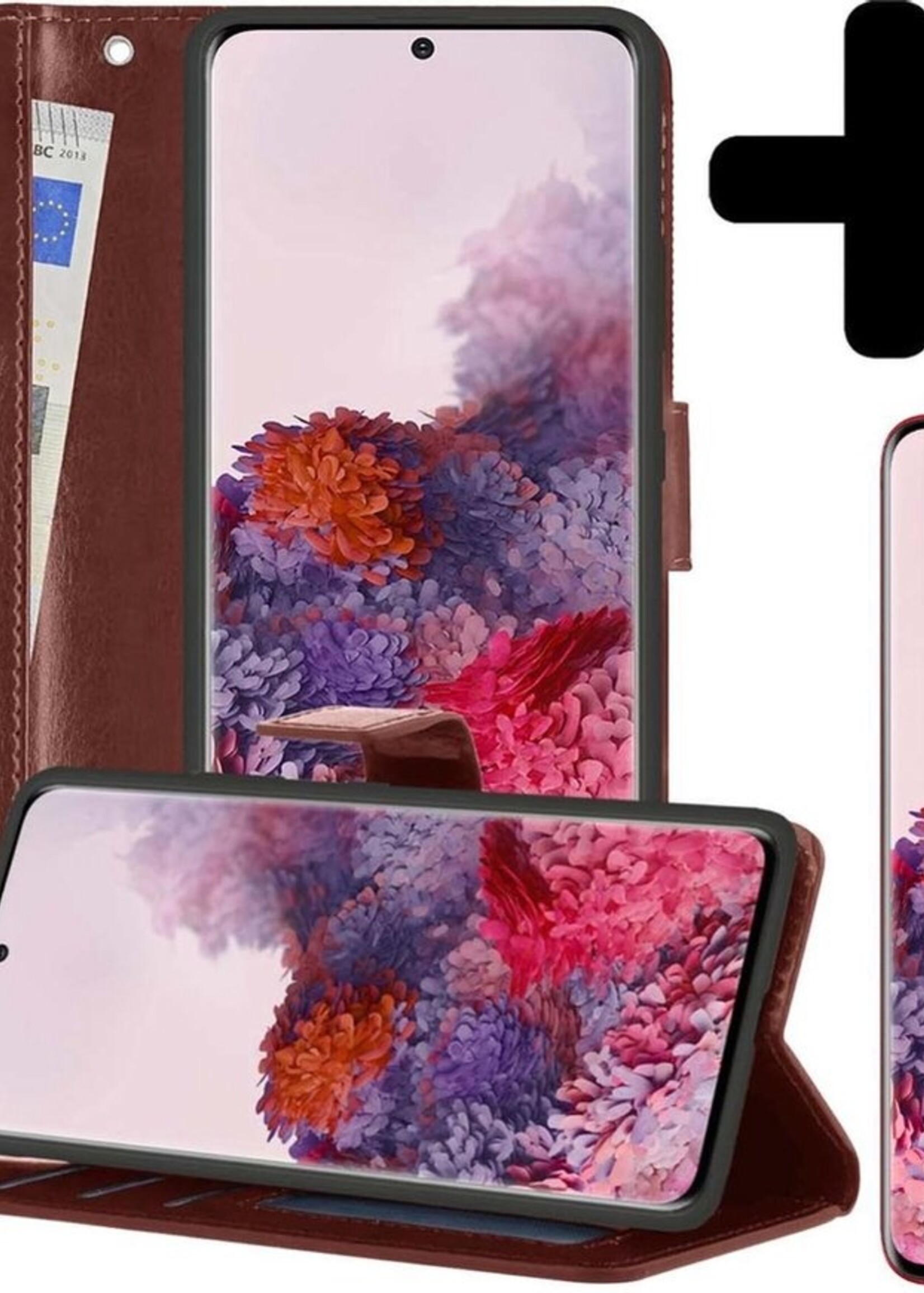LUQ Hoesje Geschikt voor Samsung S20 Hoesje Book Case Hoes Wallet Cover Met 2x Screenprotector - Hoes Geschikt voor Samsung Galaxy S20 Hoesje Bookcase Hoes - Bruin