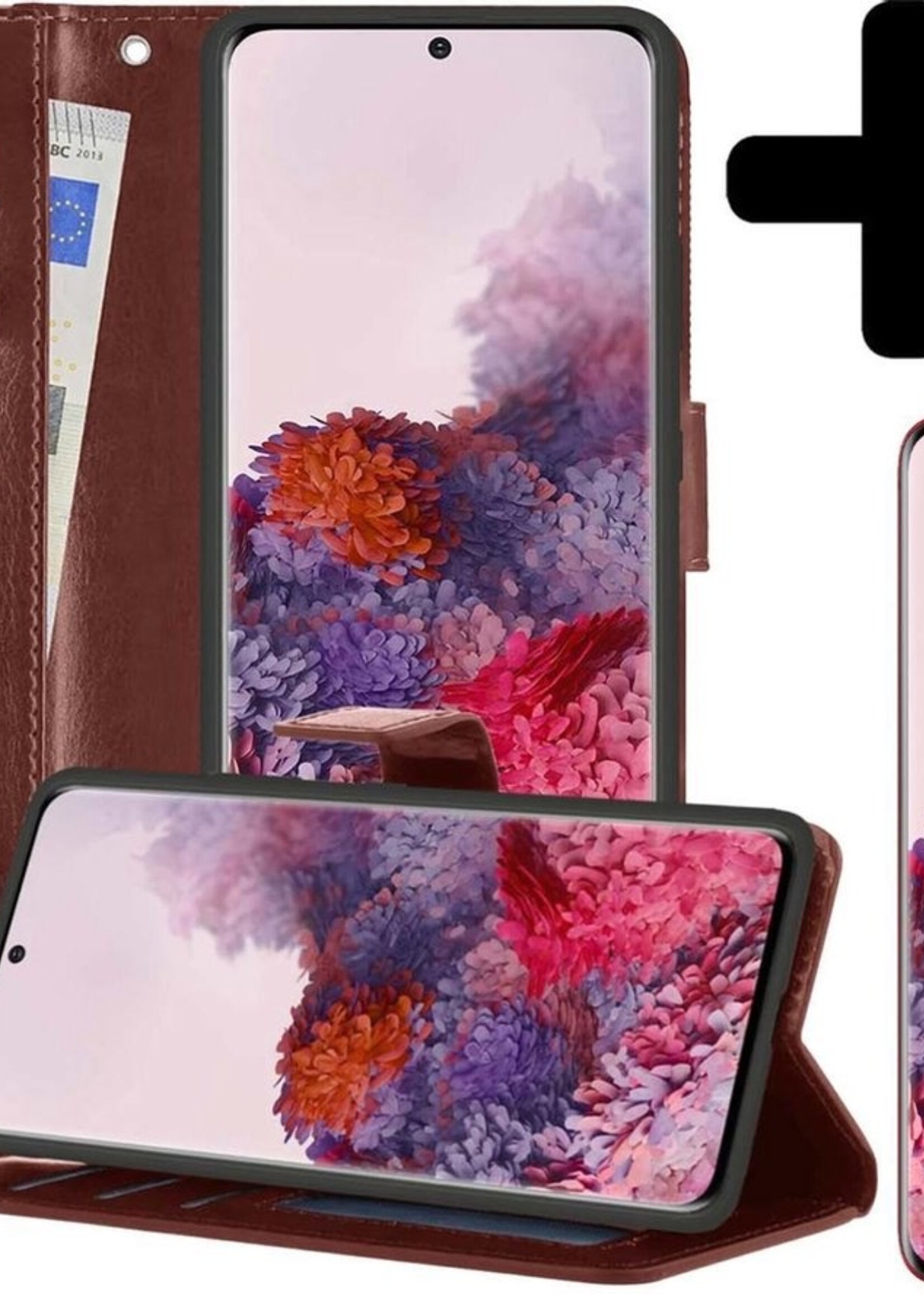 LUQ Hoesje Geschikt voor Samsung S20 Plus Hoesje Book Case Hoes Wallet Cover Met Screenprotector - Hoes Geschikt voor Samsung Galaxy S20 Plus Hoesje Bookcase Hoes - Bruin