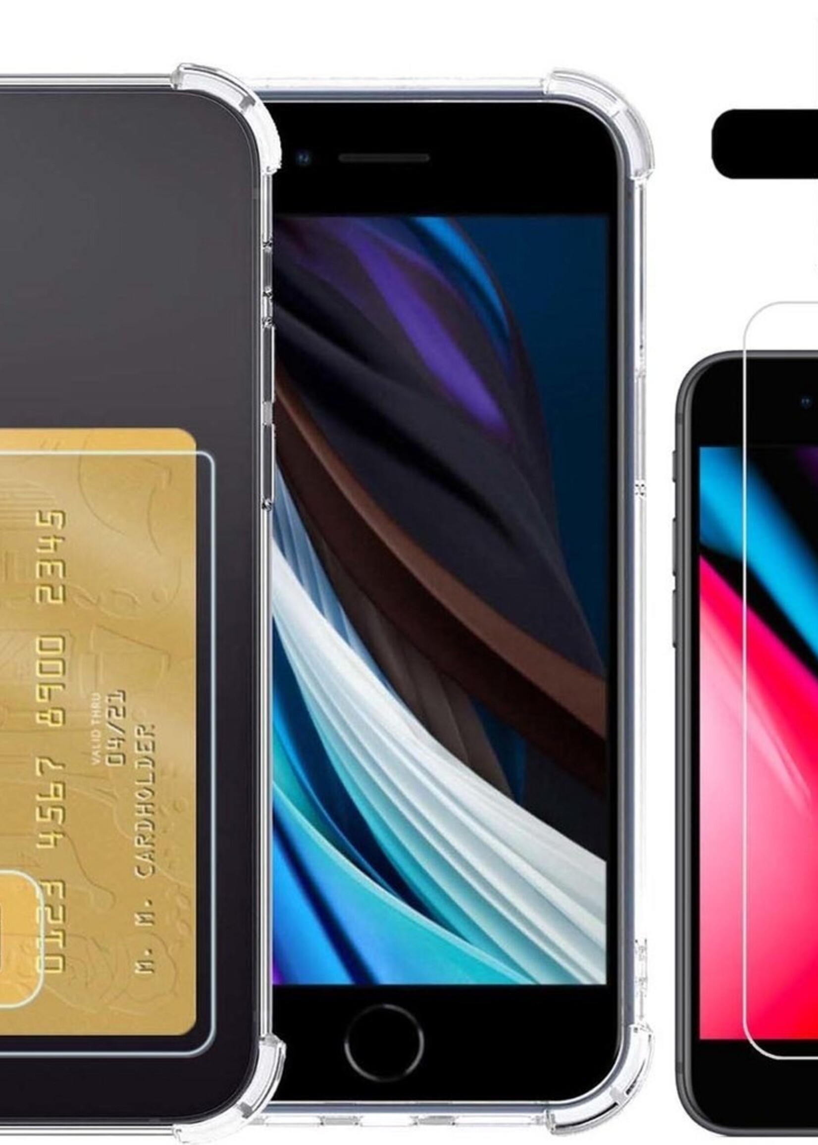 LUQ Hoesje Geschikt voor iPhone 7 Hoesje Case Pashouder Cover Siliconen Met Screenprotector - Hoes Geschikt voor iPhone 7 Hoesje Met Kaarthouder- Transparant