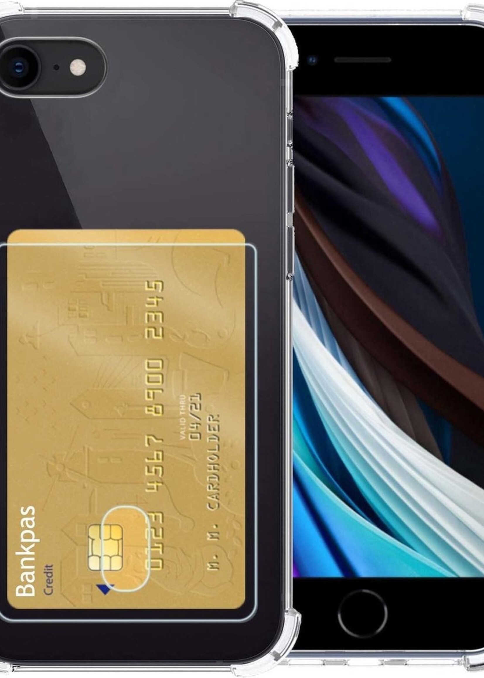 LUQ Hoesje Geschikt voor iPhone 8 Hoesje Case Pashouder Cover Siliconen - Hoes Geschikt voor iPhone 8 Hoesje Met Kaarthouder - Transparant