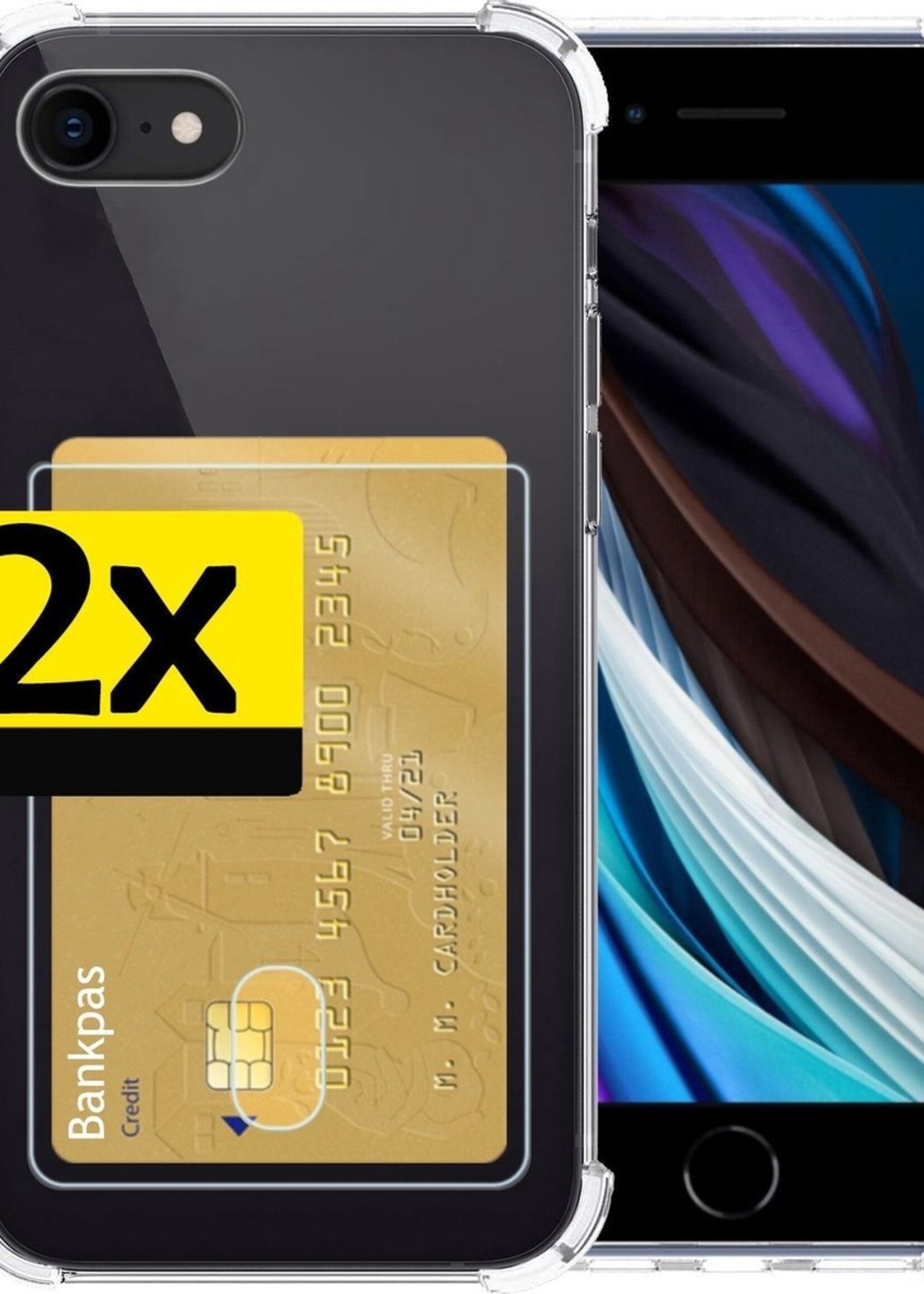 LUQ Hoesje Geschikt voor iPhone 8 Hoesje Case Pashouder Cover Siliconen - Hoes Geschikt voor iPhone 8 Hoesje Met Kaarthouder - Transparant - 2 Stuks