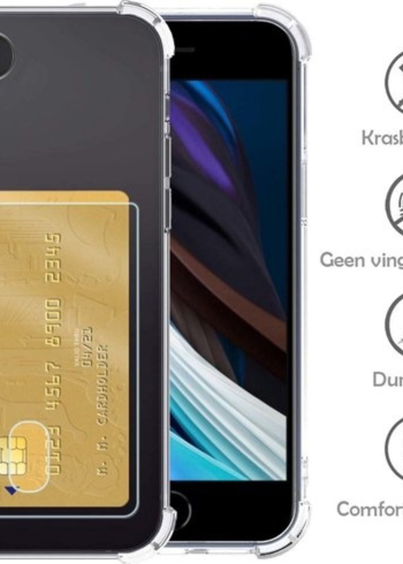 LUQ Hoesje Geschikt voor iPhone 8 Hoesje Case Pashouder Cover Siliconen Met Screenprotector - Hoes Geschikt voor iPhone 8 Hoesje Met Kaarthouder- Transparant