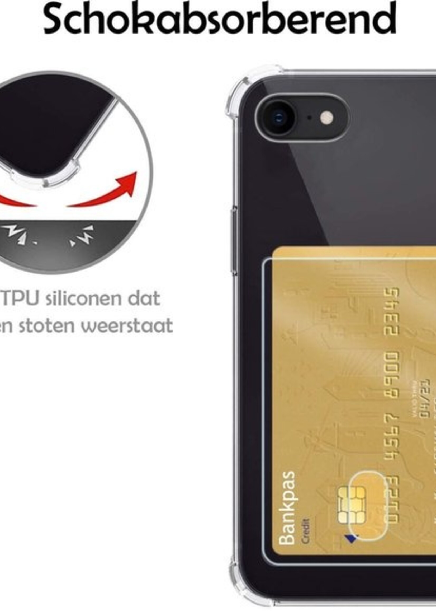 LUQ Hoesje Geschikt voor iPhone SE 2020 Hoesje Case Pashouder Cover Siliconen - Hoes Geschikt voor iPhone SE (2020) Hoesje Met Kaarthouder - Transparant - 2 Stuks