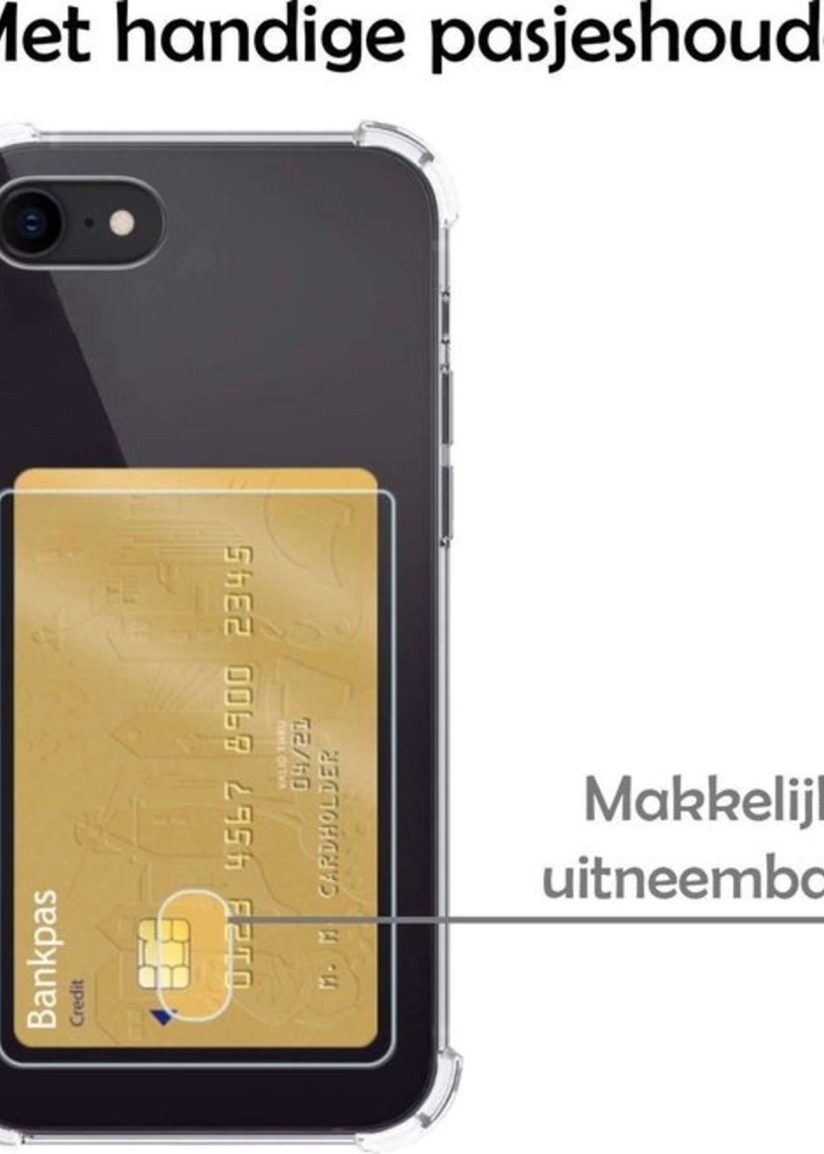 LUQ Hoesje Geschikt voor iPhone SE 2020 Hoesje Case Pashouder Cover Siliconen Met 2x Screenprotector - Hoes Geschikt voor iPhone SE (2020) Hoesje Met Kaarthouder- Transparant