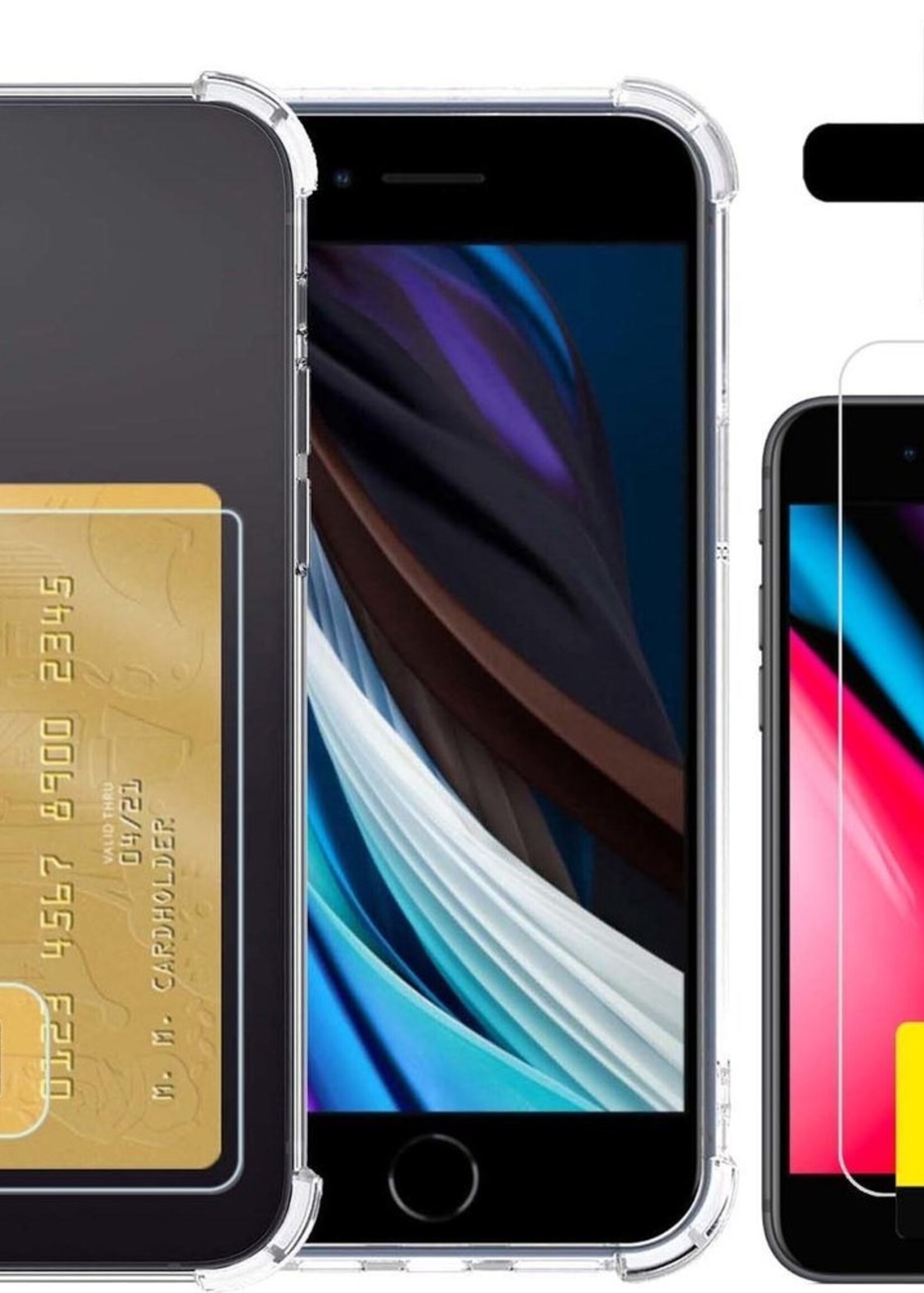 LUQ Hoesje Geschikt voor iPhone 7/8 Hoesje Case Pashouder Cover Siliconen Met 2x Screenprotector - Hoes Geschikt voor iPhone 7/8 Hoesje Met Kaarthouder- Transparant