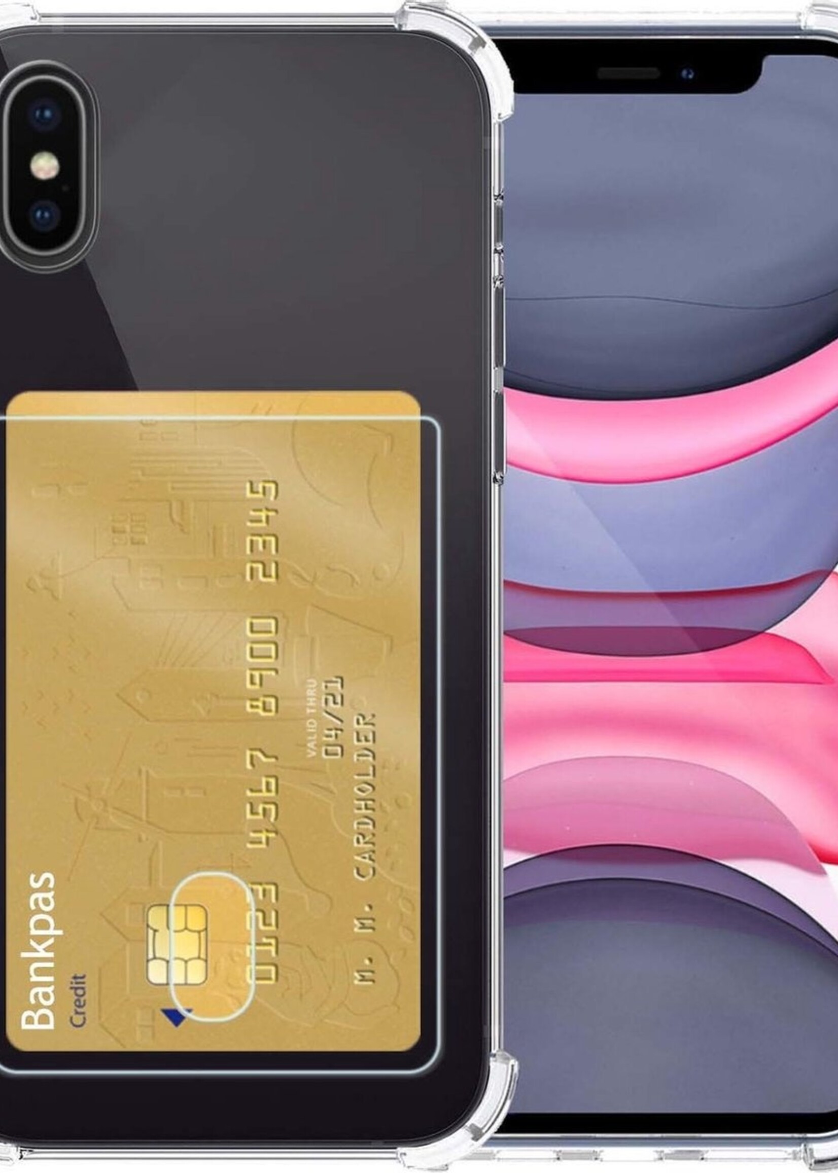 LUQ Hoesje Geschikt voor iPhone X Hoesje Case Pashouder Cover - Hoes Geschikt voor iPhone X Hoesje Met Kaarthouder - Transparant