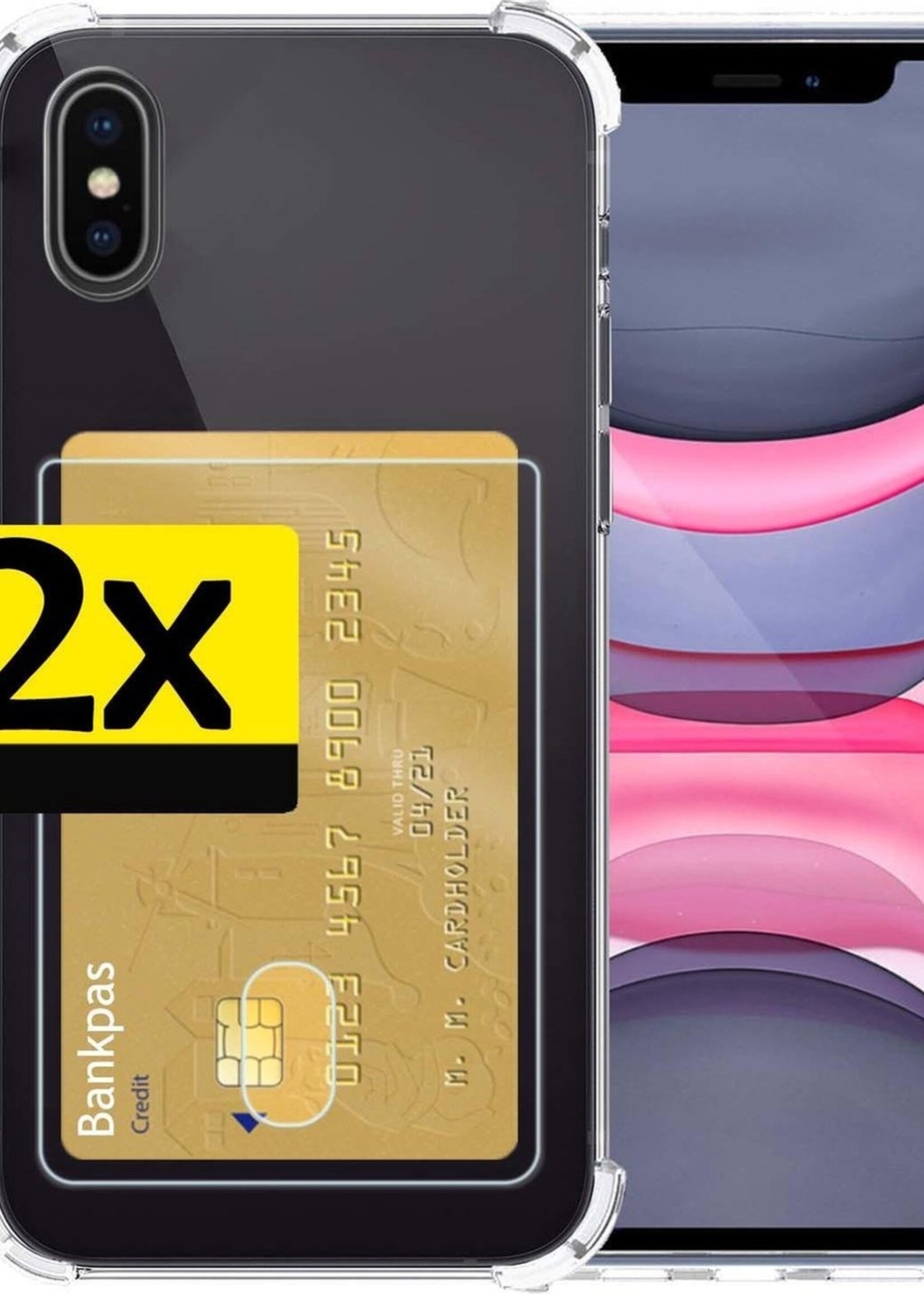 LUQ Hoesje Geschikt voor iPhone X Hoesje Case Pashouder Cover - Hoes Geschikt voor iPhone X Hoesje Met Kaarthouder - Transparant - 2 Stuks
