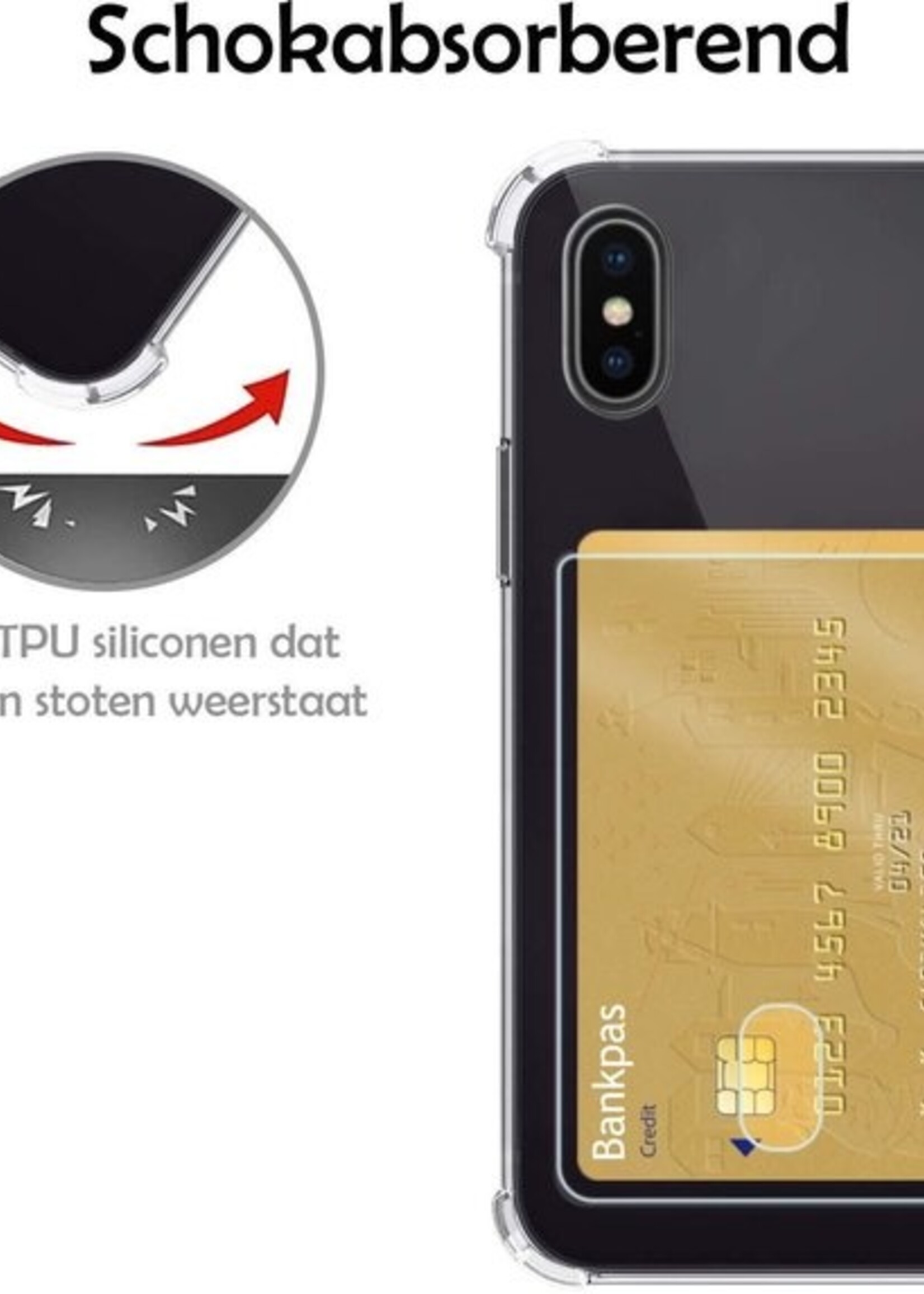 LUQ Hoesje Geschikt voor iPhone X Hoesje Case Pashouder Cover - Hoes Geschikt voor iPhone X Hoesje Met Kaarthouder - Transparant - 2 Stuks
