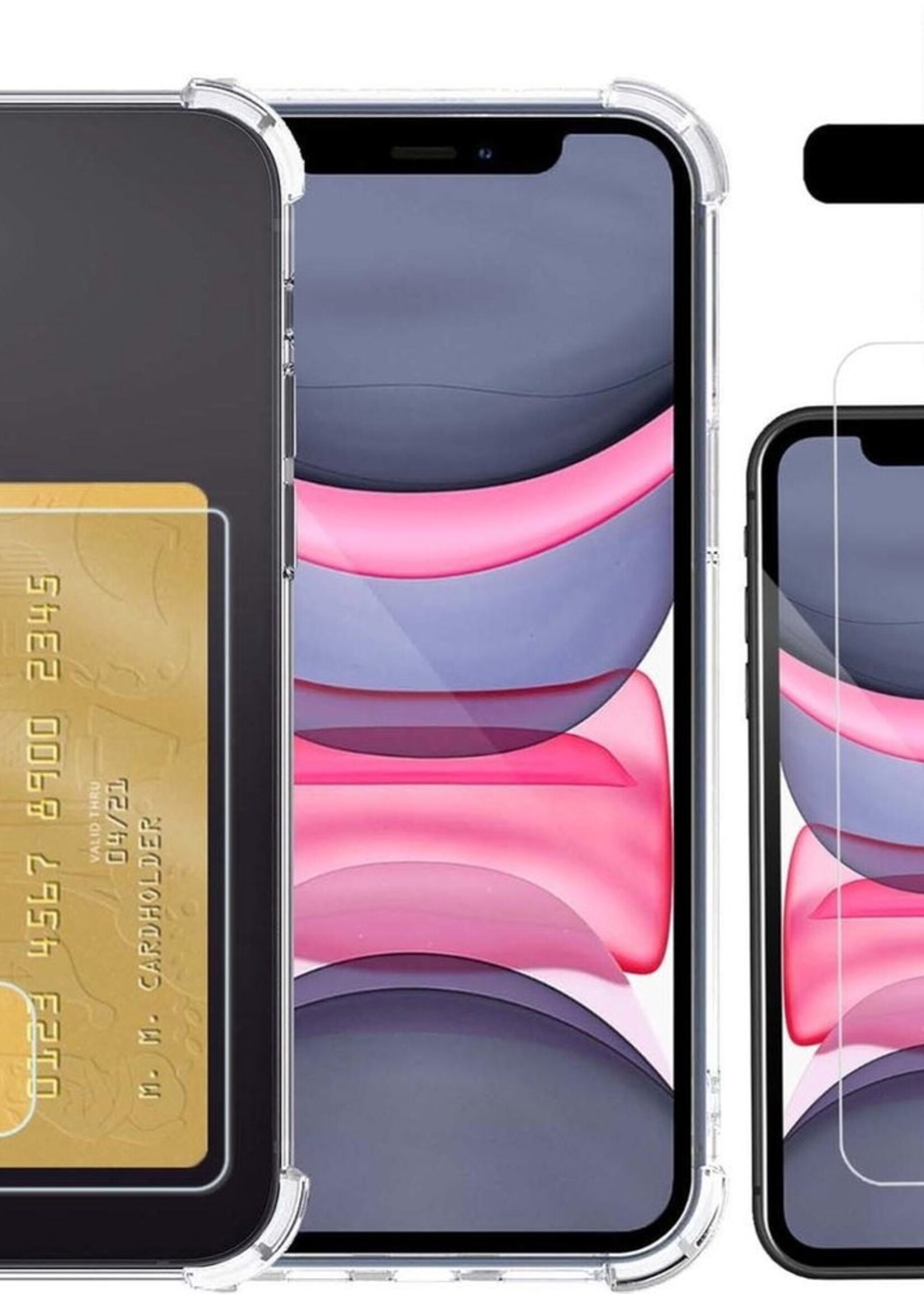 LUQ Hoesje Geschikt voor iPhone X Hoesje Case Pashouder Cover Met Screenprotector - Hoes Geschikt voor iPhone X Hoesje Met Kaarthouder - Transparant