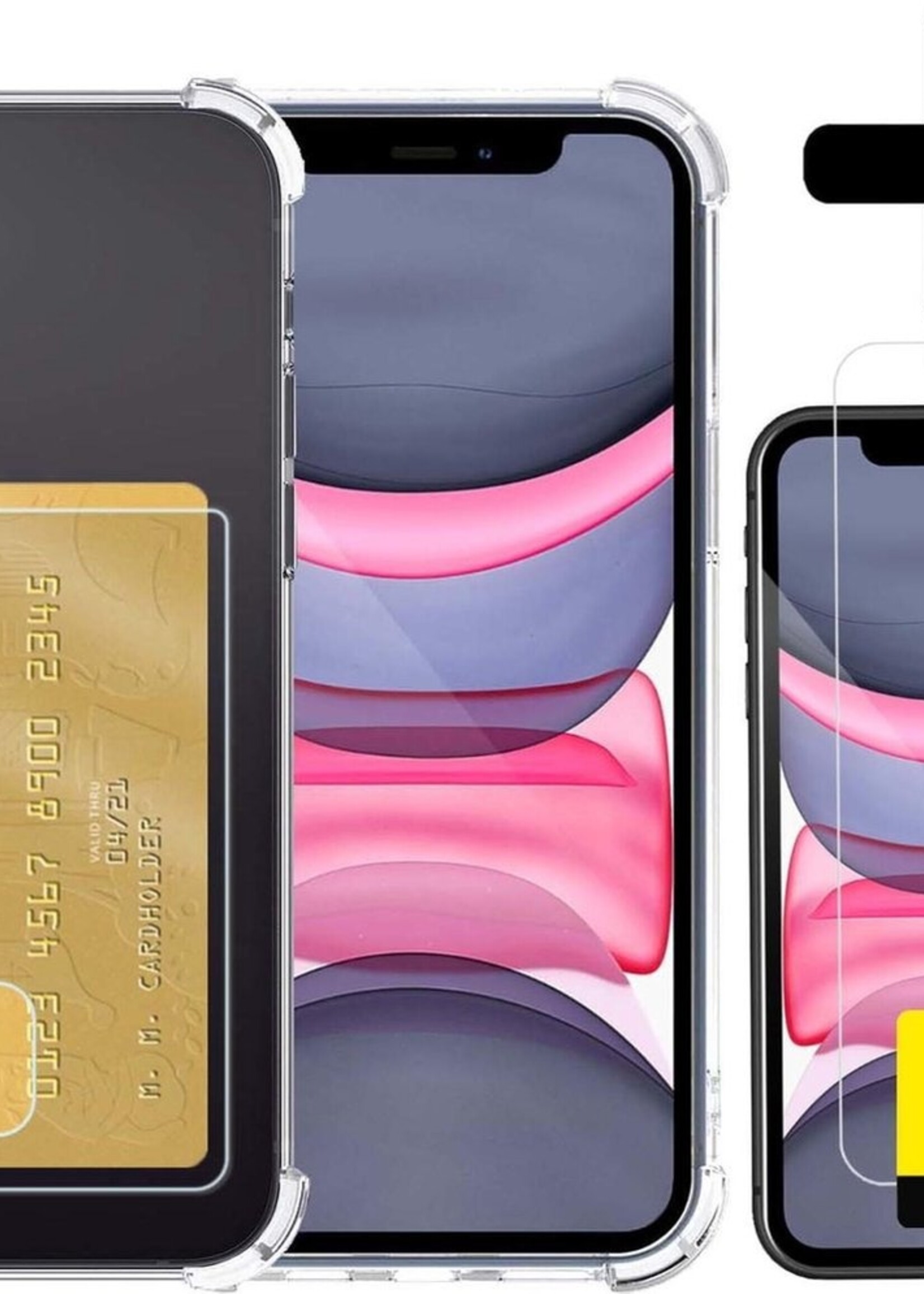 LUQ Hoesje Geschikt voor iPhone X Hoesje Case Pashouder Cover Met 2x Screenprotector - Hoes Geschikt voor iPhone X Hoesje Met Kaarthouder - Transparant