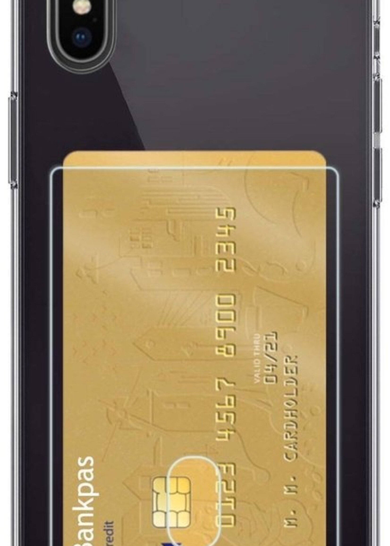 LUQ Hoesje Geschikt voor iPhone Xs Hoesje Case Pashouder Cover Siliconen Met Screenprotector - Hoes Geschikt voor iPhone Xs Hoesje Met Kaarthouder- Transparant