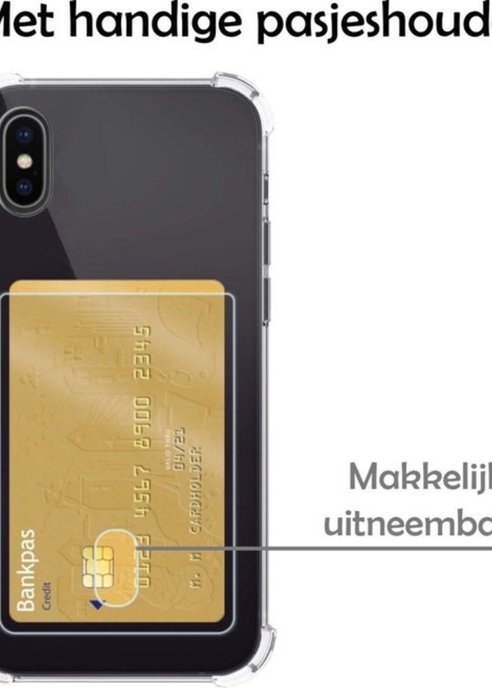 LUQ Hoesje Geschikt voor iPhone X/Xs Hoesje Case Pashouder Cover - Hoes Geschikt voor iPhone X/Xs Hoesje Met Kaarthouder - Transparant