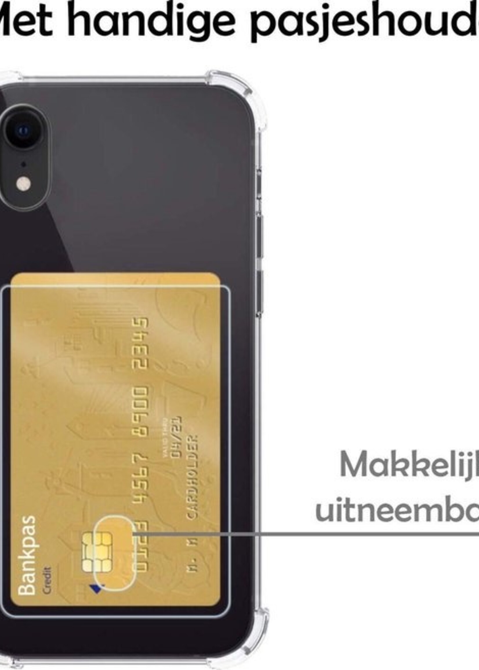 LUQ Hoesje Geschikt voor iPhone XR Hoesje Case Pashouder Cover Siliconen - Hoes Geschikt voor iPhone XR Hoesje Met Kaarthouder - Transparant