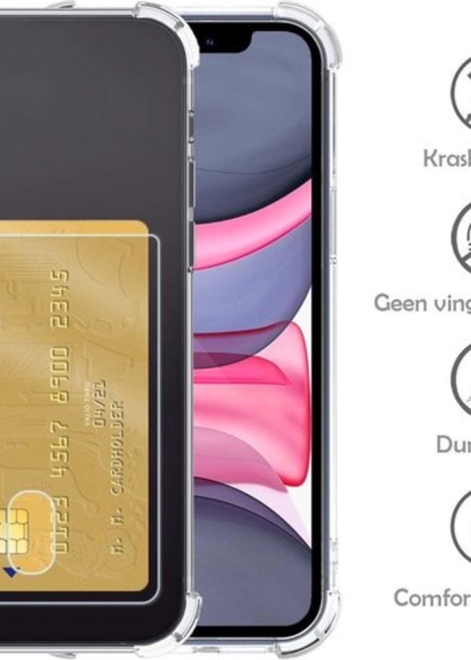 LUQ Hoesje Geschikt voor iPhone Xs Max Hoesje Case Pashouder Cover Siliconen Met 2x Screenprotector - Hoes Geschikt voor iPhone Xs Max Hoesje Met Kaarthouder- Transparant