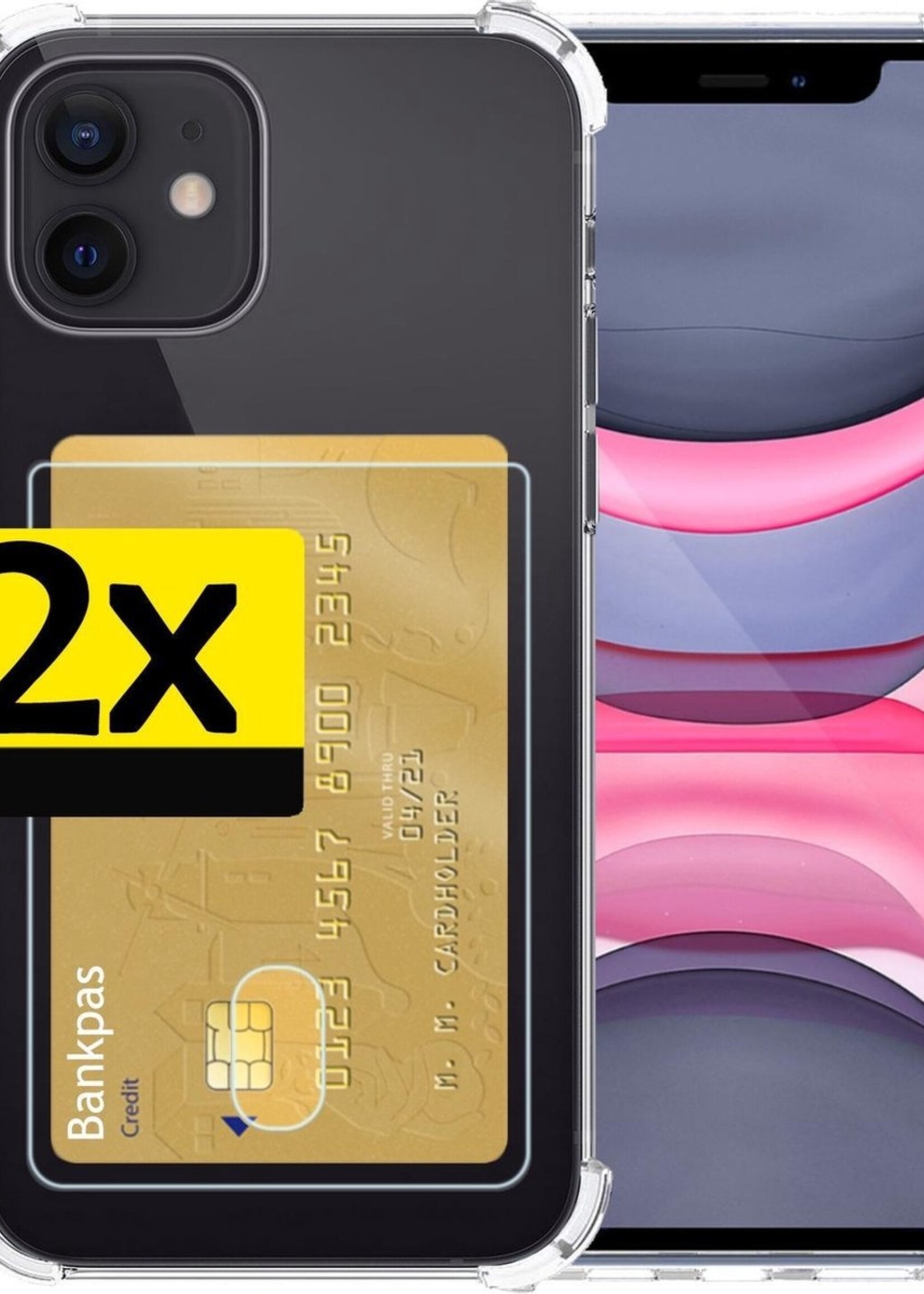 LUQ Hoesje Geschikt voor iPhone 11 Hoesje Case Pashouder Cover Siliconen - Hoes Geschikt voor iPhone 11 Hoesje Met Kaarthouder - Transparant - 2 Stuks
