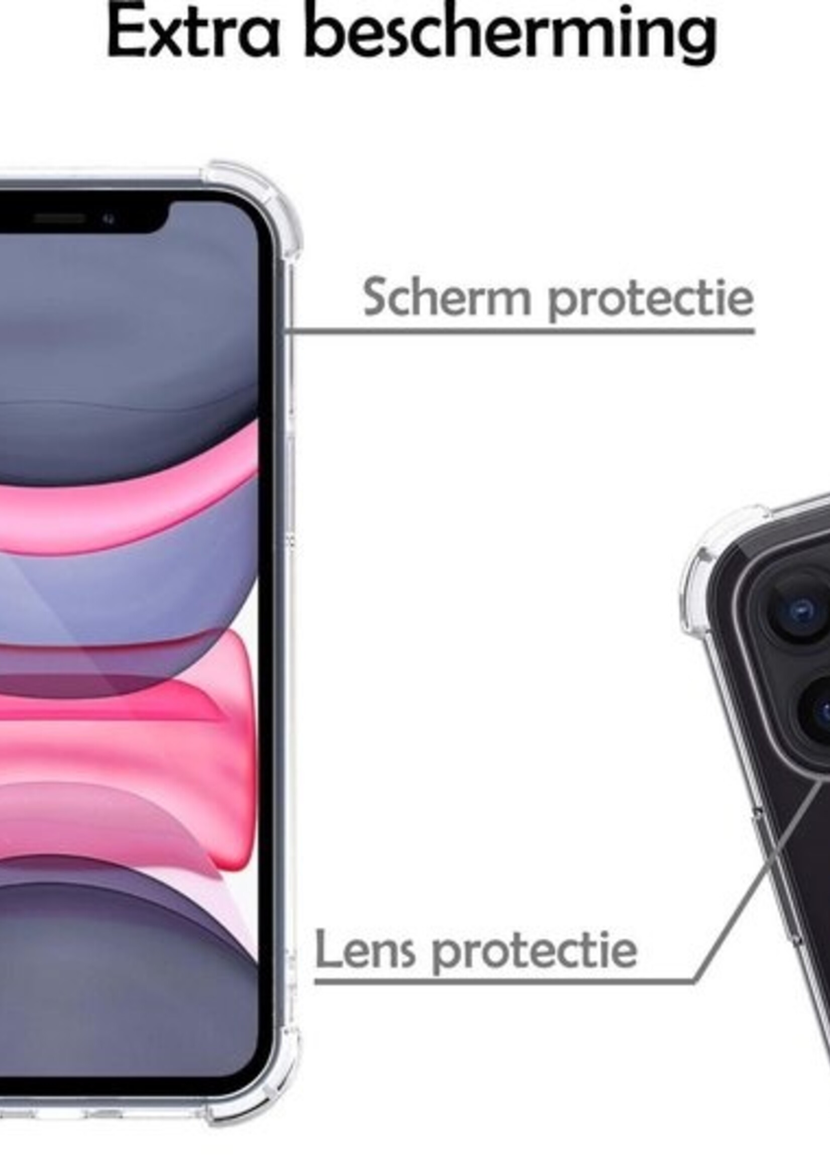 LUQ Hoesje Geschikt voor iPhone 11 Hoesje Case Pashouder Cover Siliconen - Hoes Geschikt voor iPhone 11 Hoesje Met Kaarthouder - Transparant - 2 Stuks