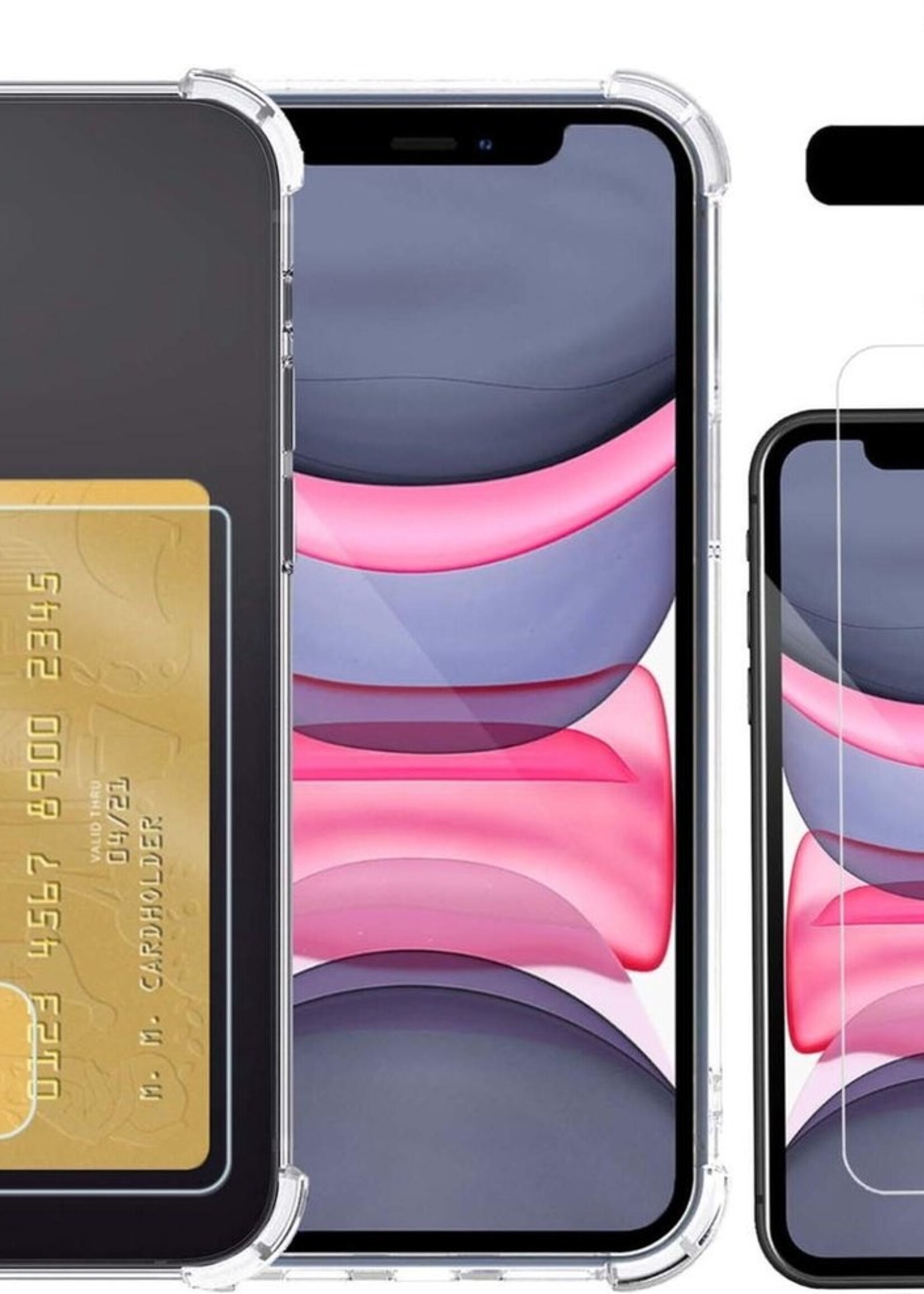 LUQ Hoesje Geschikt voor iPhone 11 Hoesje Case Pashouder Cover Siliconen Met Screenprotector - Hoes Geschikt voor iPhone 11 Hoesje Met Kaarthouder- Transparant