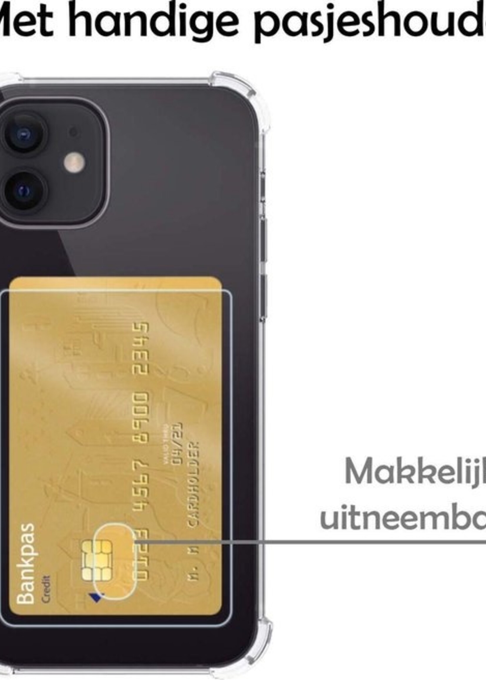 LUQ Hoesje Geschikt voor iPhone 11 Hoesje Case Pashouder Cover Siliconen Met Screenprotector - Hoes Geschikt voor iPhone 11 Hoesje Met Kaarthouder- Transparant