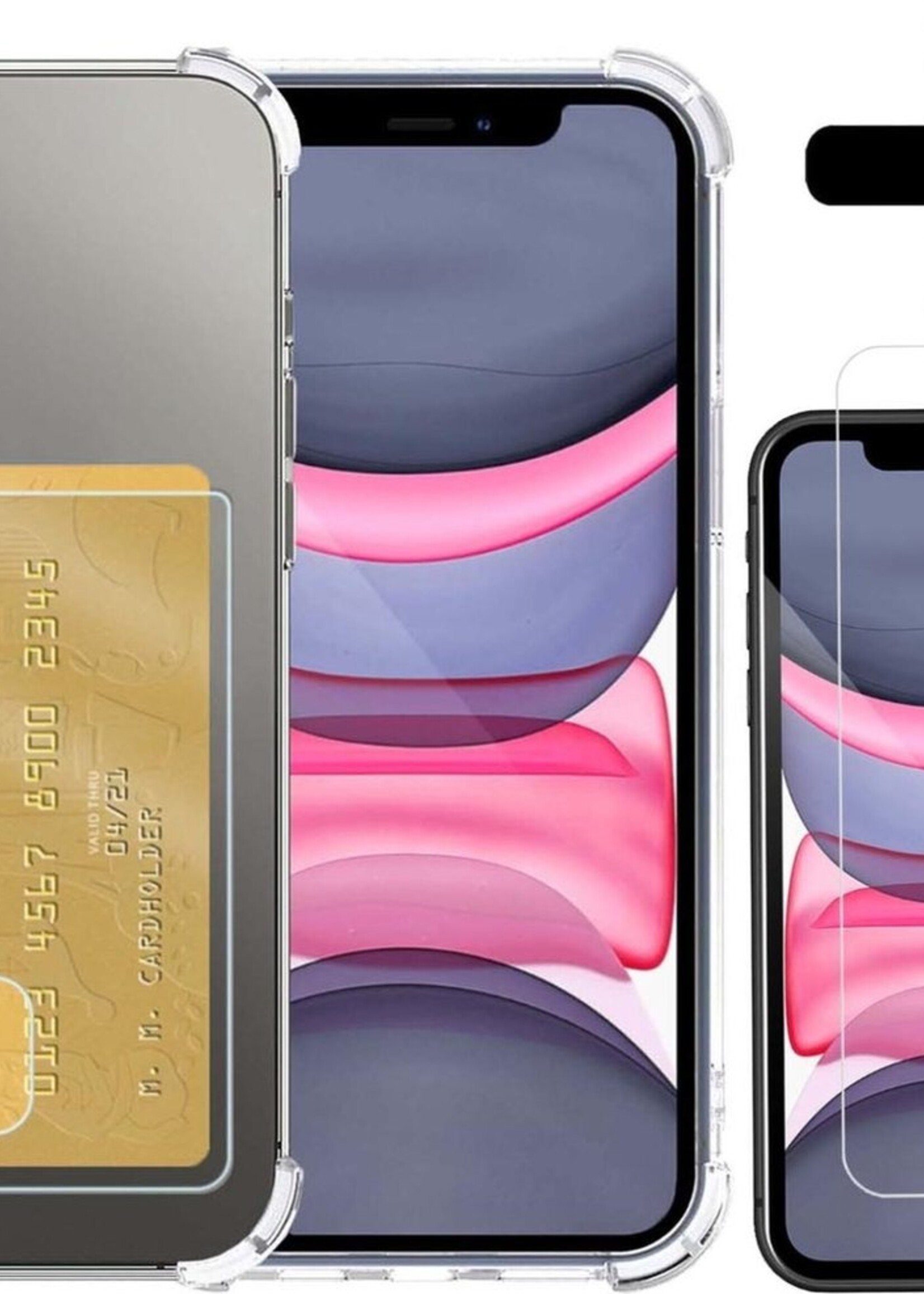 LUQ Hoesje Geschikt voor iPhone 11 Pro Hoesje Case Pashouder Cover Siliconen Met Screenprotector - Hoes Geschikt voor iPhone 11 Pro Hoesje Met Kaarthouder- Transparant